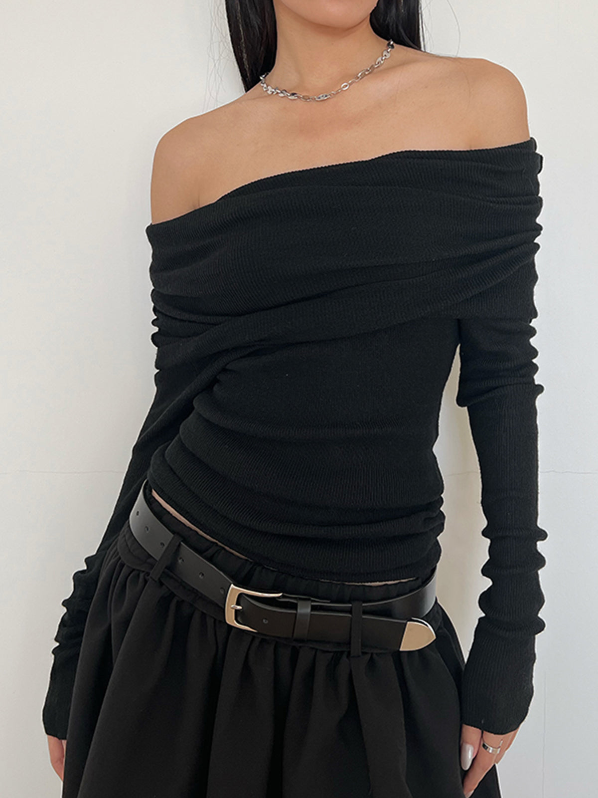 Semi-Sheer Overfold Off-Shoulder Shirt