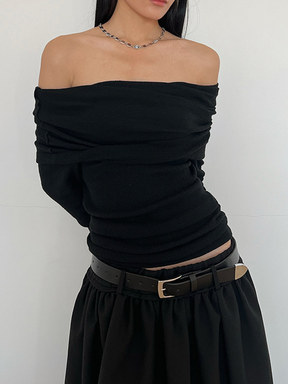 Semi-Sheer Overfold Off-Shoulder Shirt