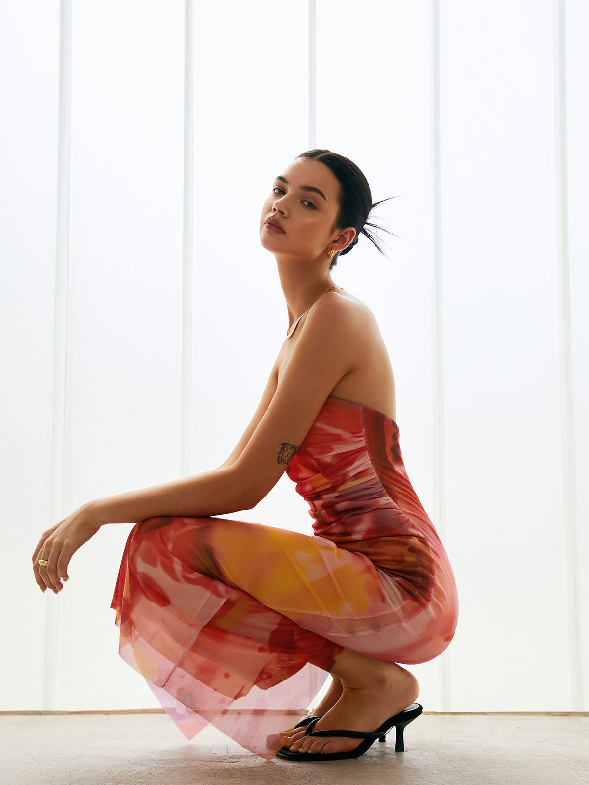 Semi-Sheer Mesh Midi Tube Dress