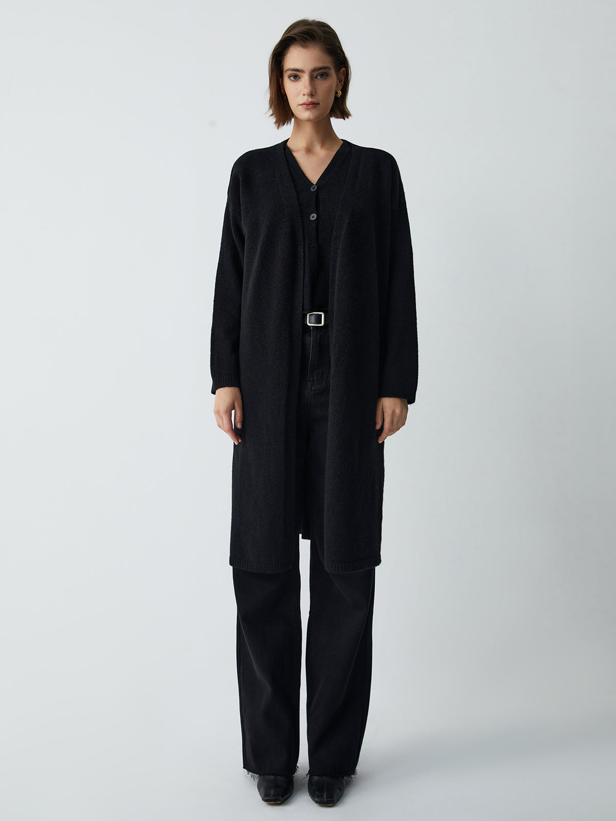 Leisure Long Cardigan With Knit Vest