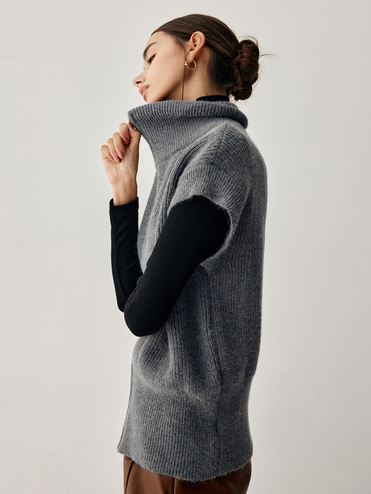 Open Collar Double Zip Curved Cardigan