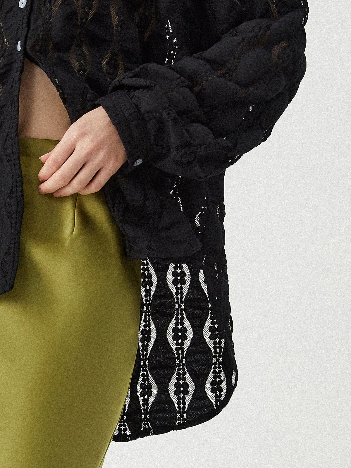 Semi-Sheer Floral Lace Button Up Shirt