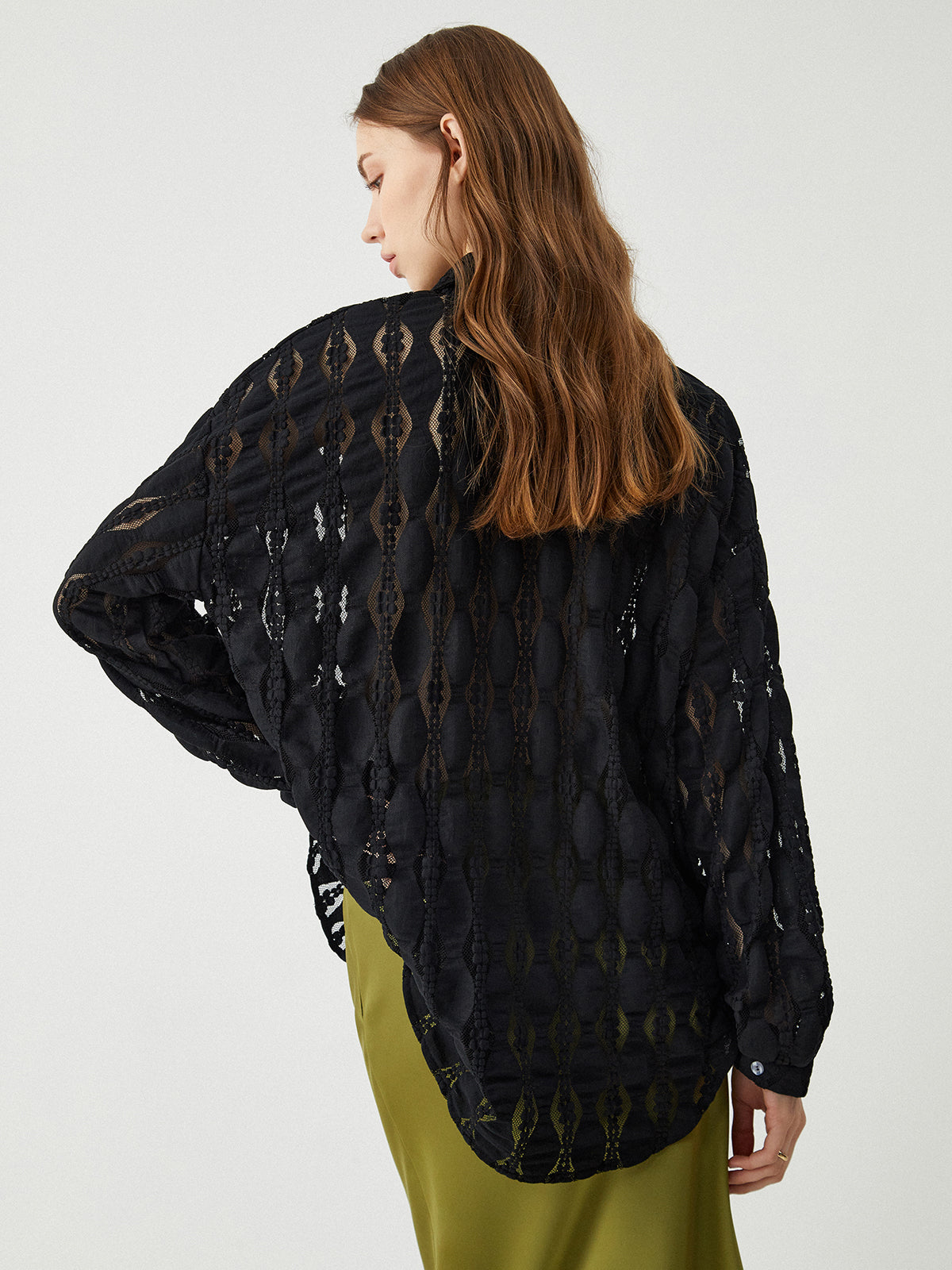 Semi-Sheer Floral Lace Button Up Shirt