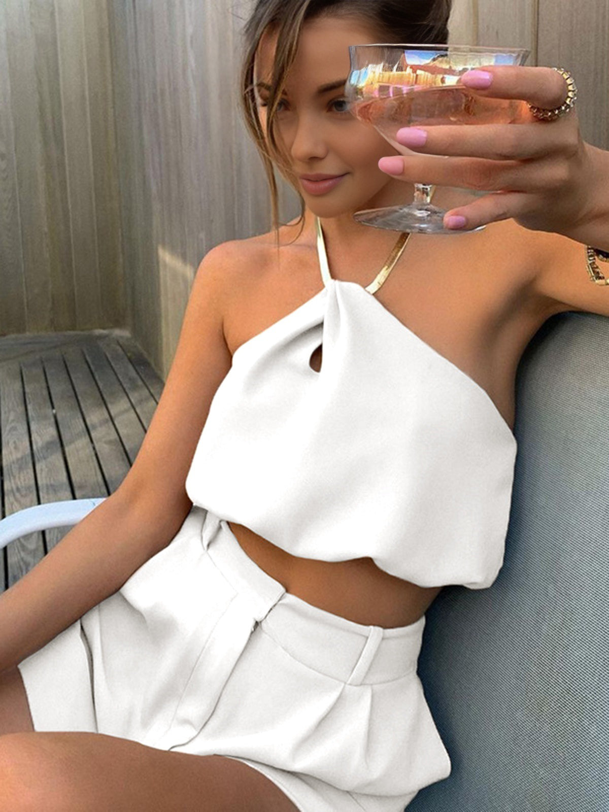 Semi-Sheer Halter Crop Sleeveless Top