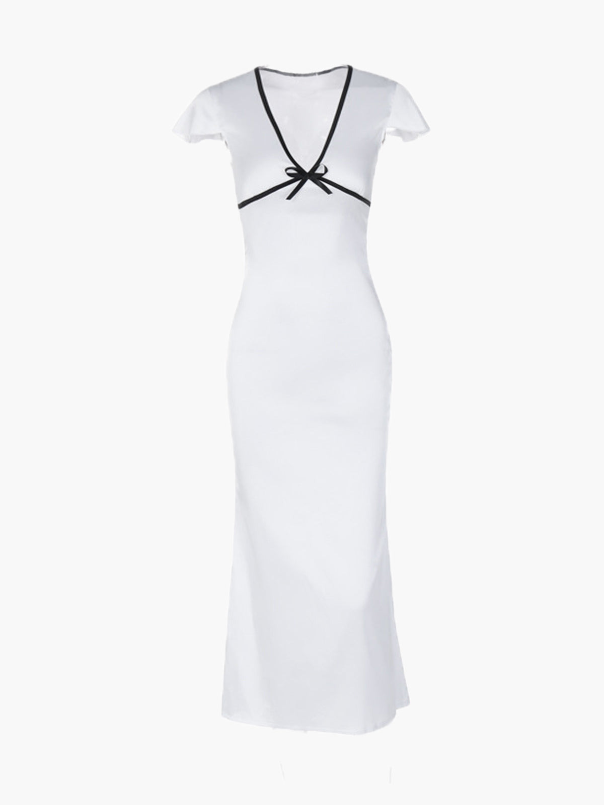 Semi-Sheer Contrast Trim Midi Dress