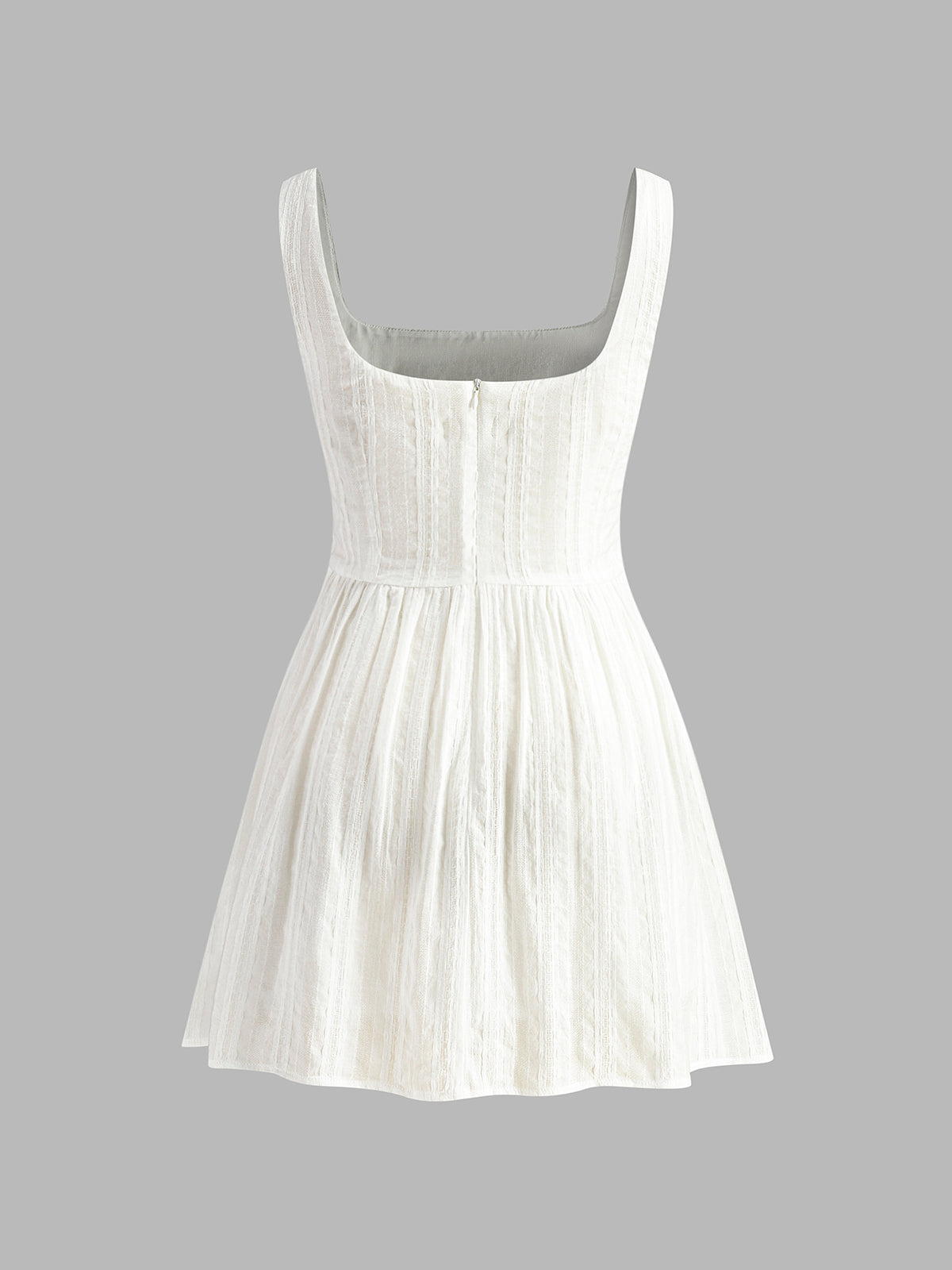 Semi-Sheer Solid Square Neckline Short Dress