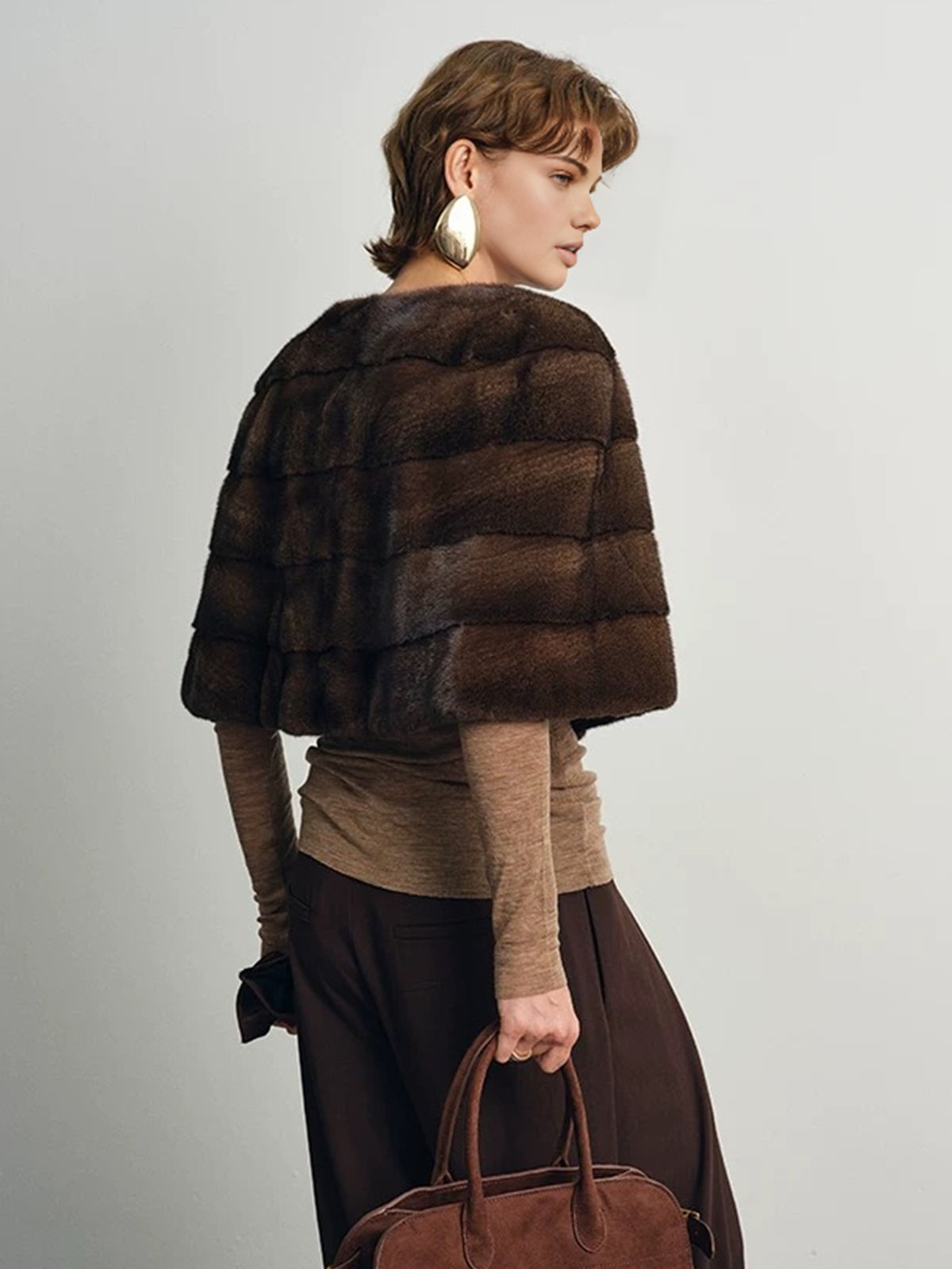 Faux Fur Crop Plaid Cape