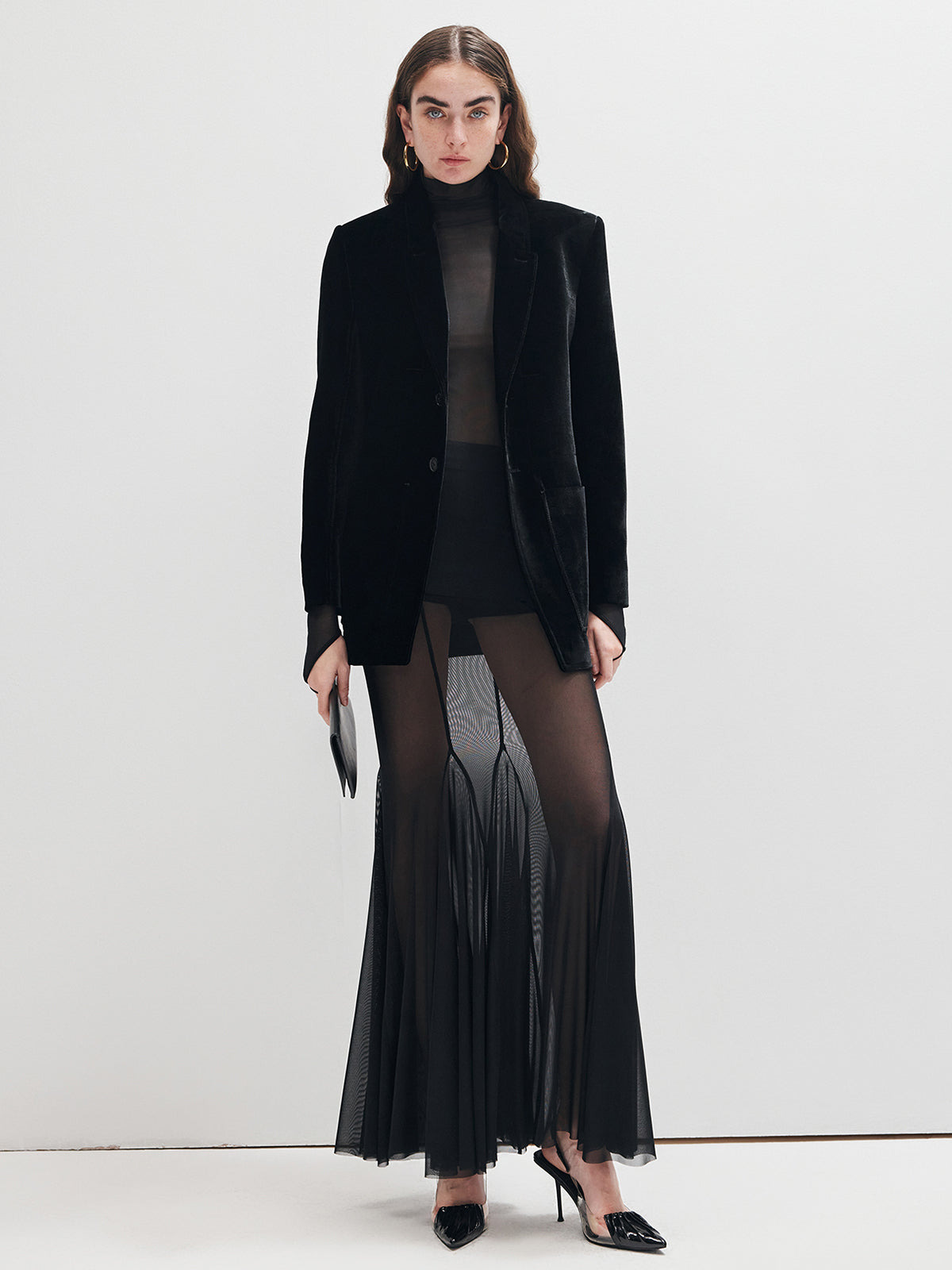 Mock Neck Sheer Mesh Thin T-Shirt