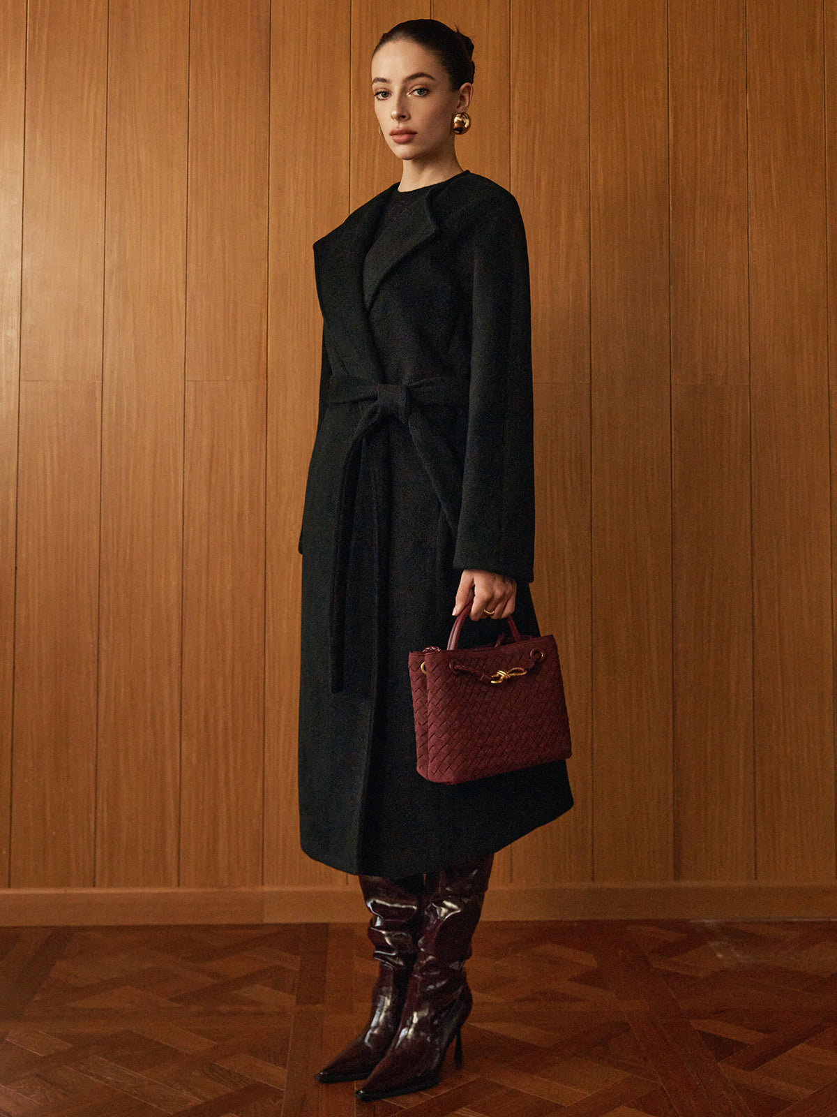 Versatile Belted Warm Coat With Matching Scarf