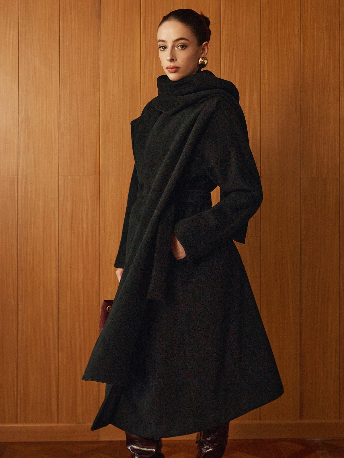 Versatile Belted Warm Coat With Matching Scarf