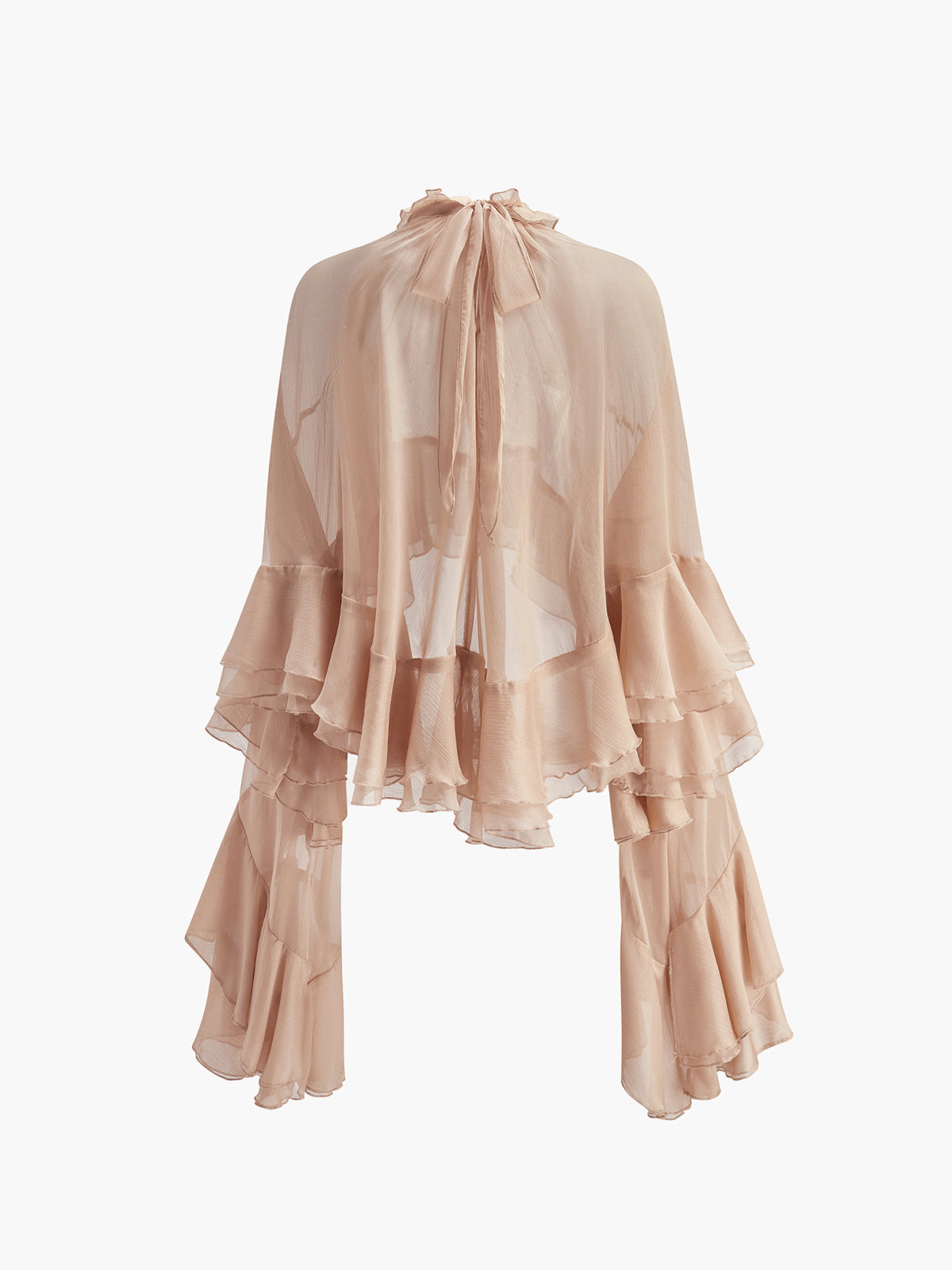 Sheer Turtleneck Ruffle Chiffon Blouse
