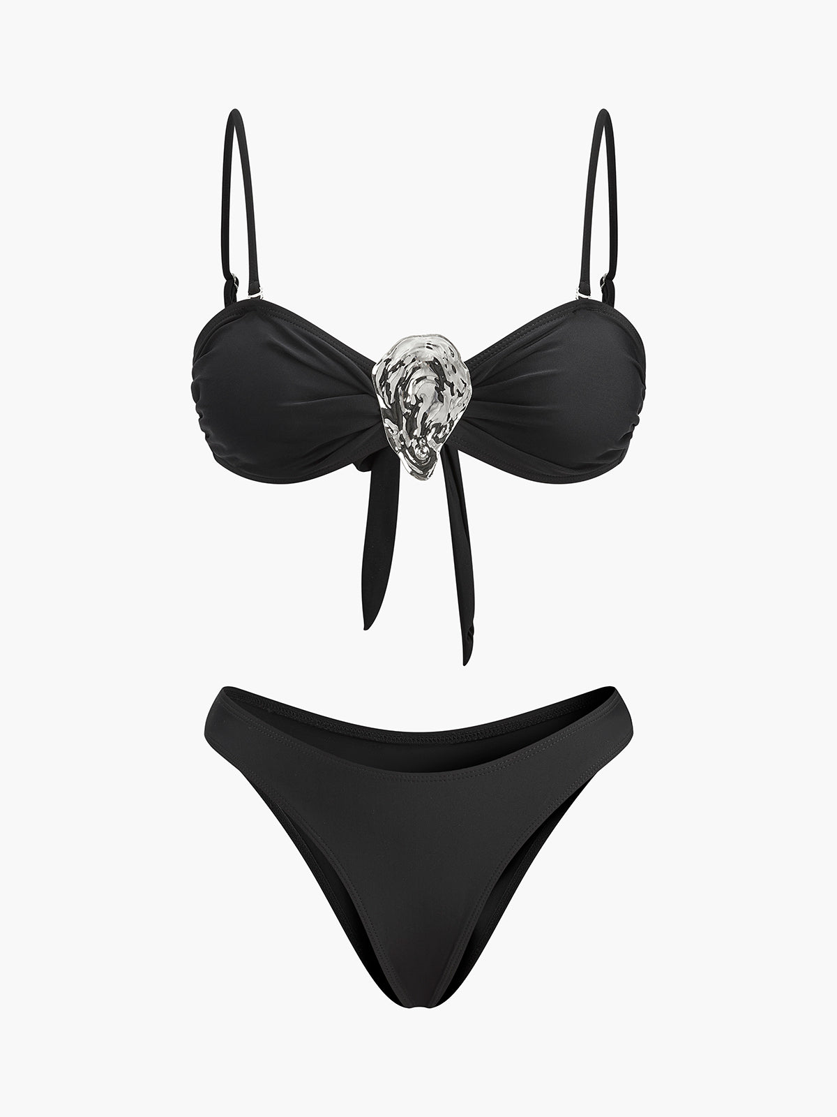 Metal Accent Tie-Front Bikini Set