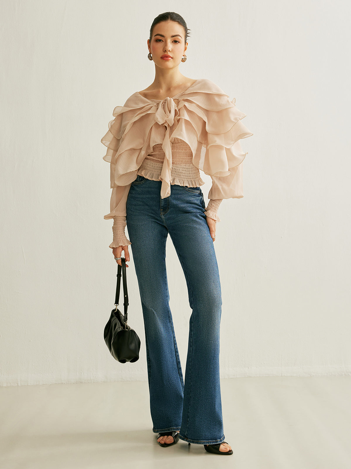 Semi-Sheer Chiffon Ruffle Backless Top