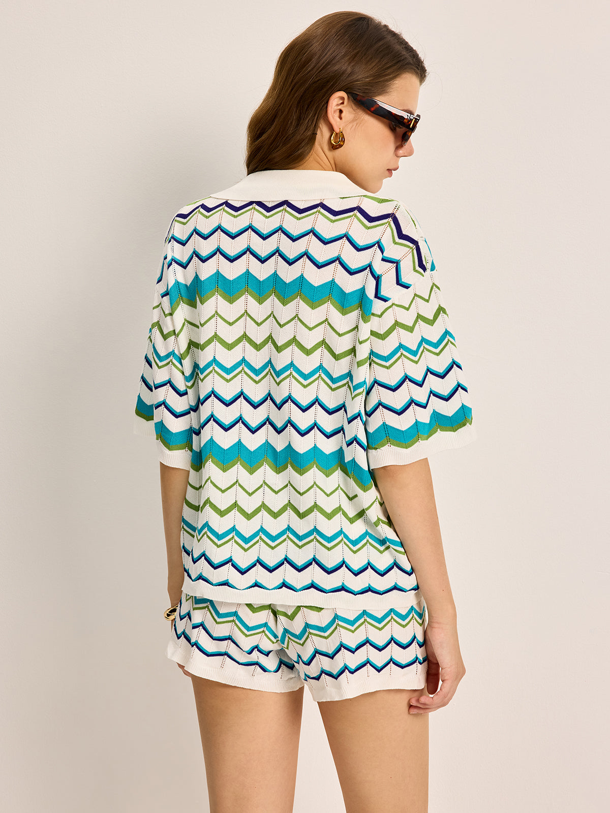 Chevron Pattern Knitted Shorts Set