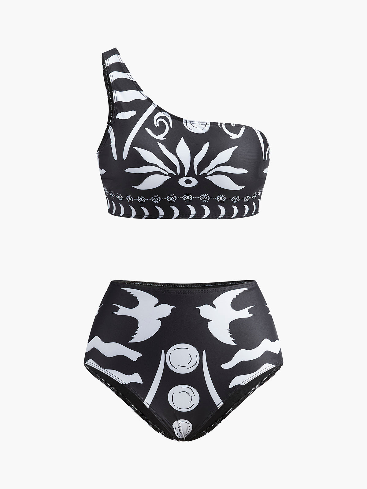 One-Shoulder Tribal Print Bikini Set