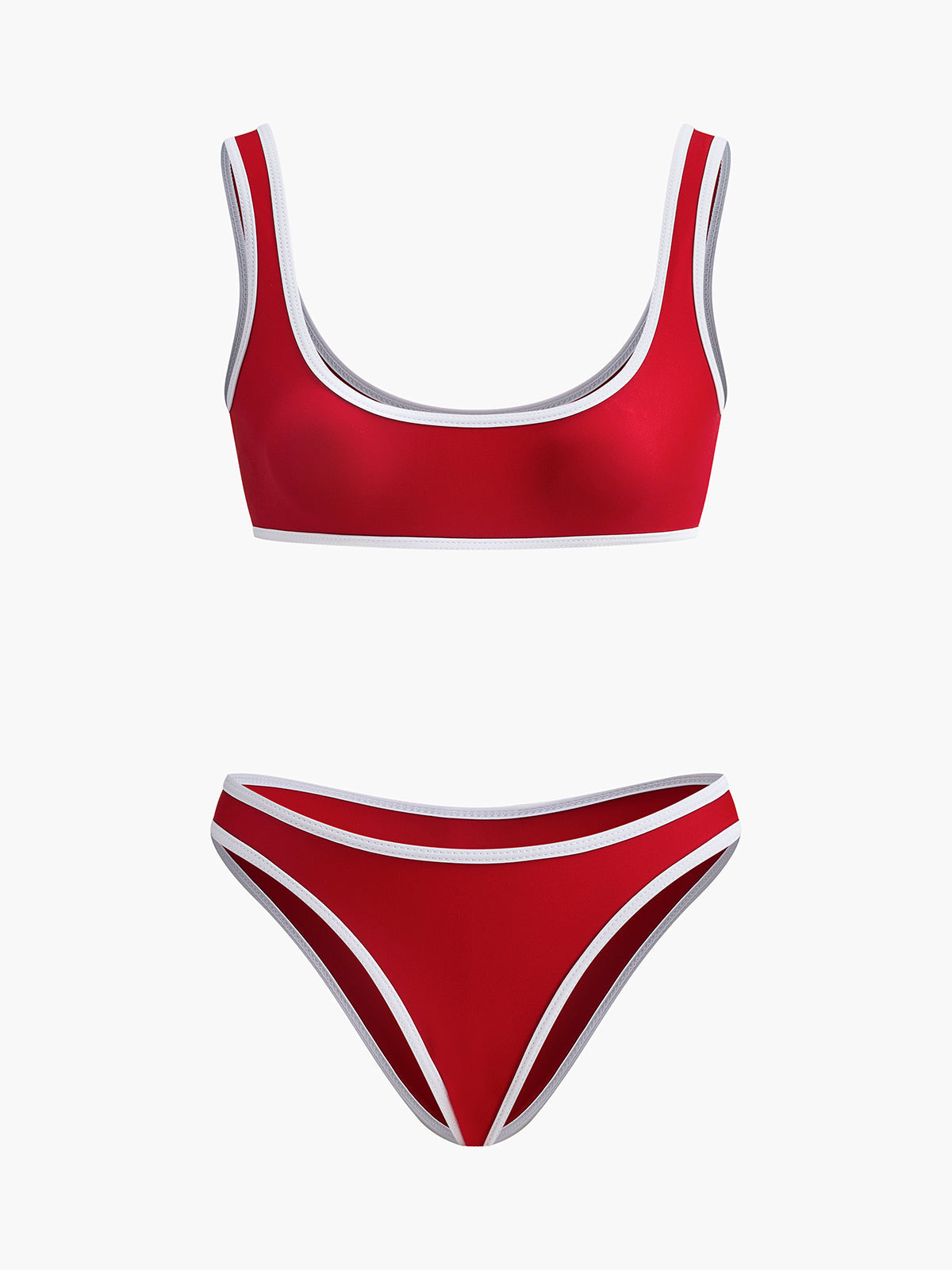 Contrast Trim Scoop Neck Bikini Set