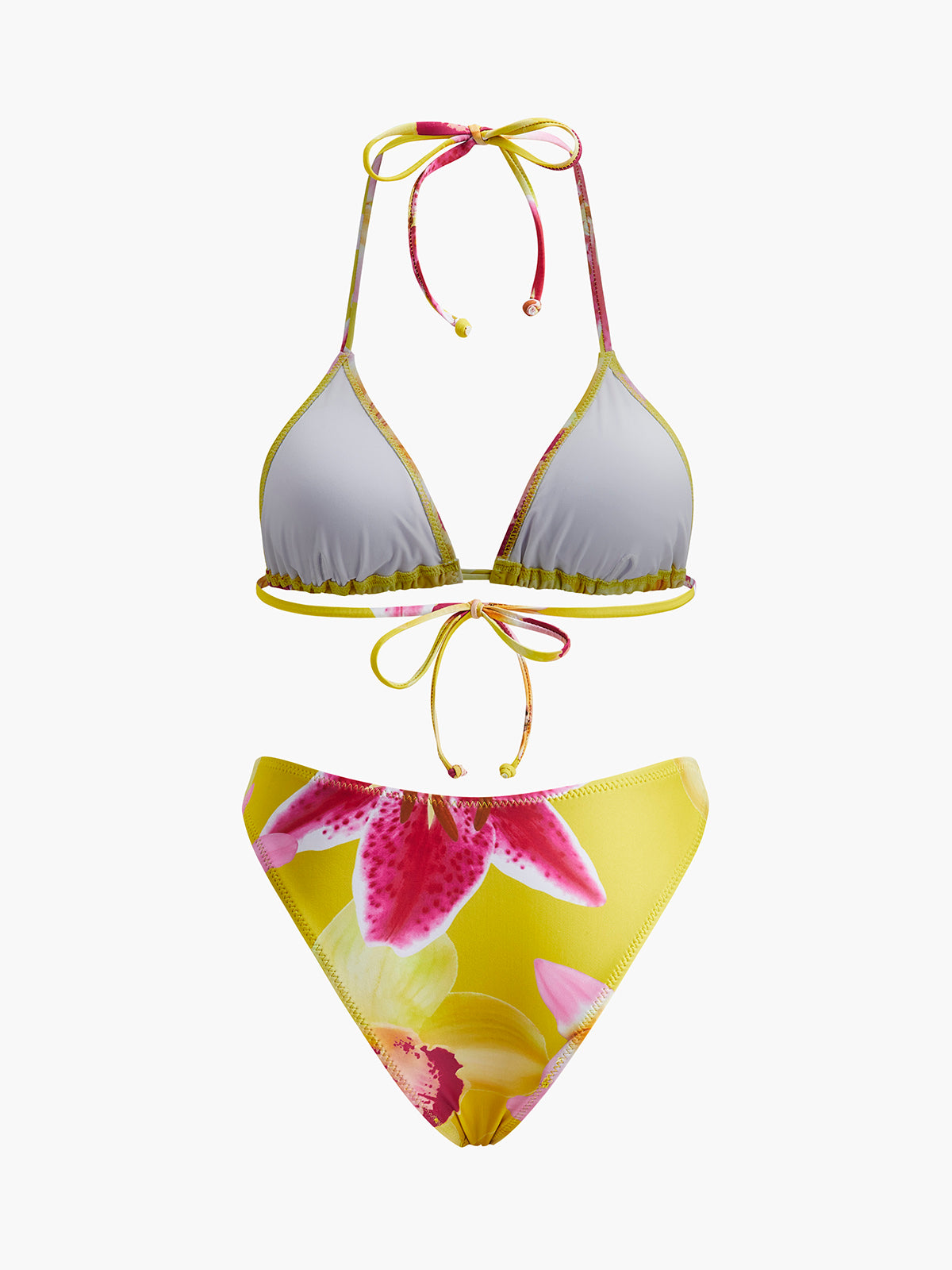 Jersey Floral Print Tie-Neck Bikini Set