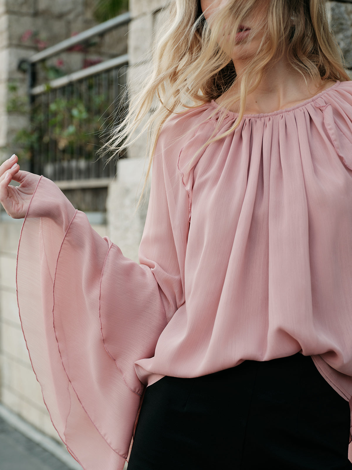 Chiffon Ruffle Sleeve Blouse