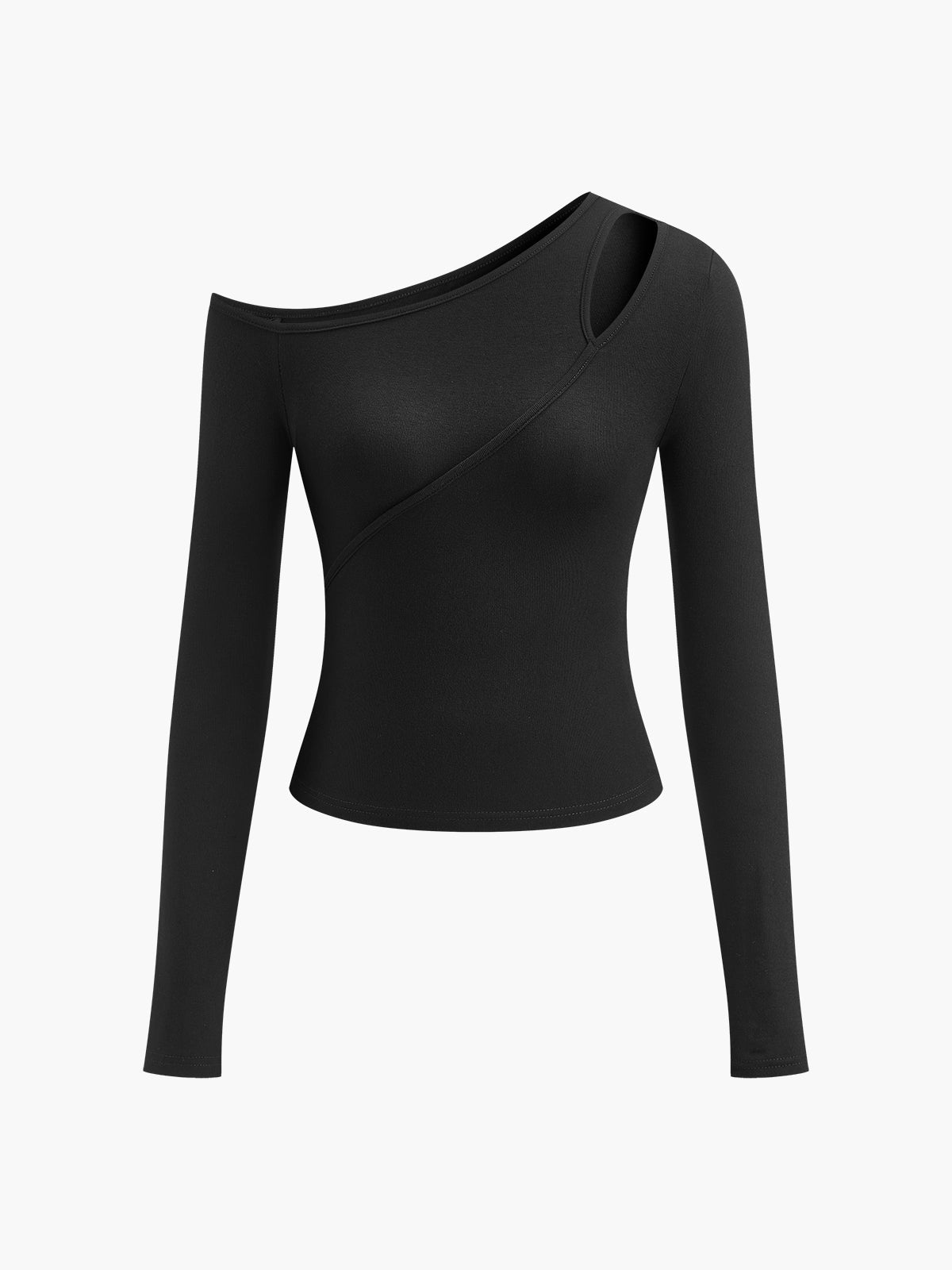 Cut Out Asymmetric Off Shoulder Slinky Long Sleeve Shirt