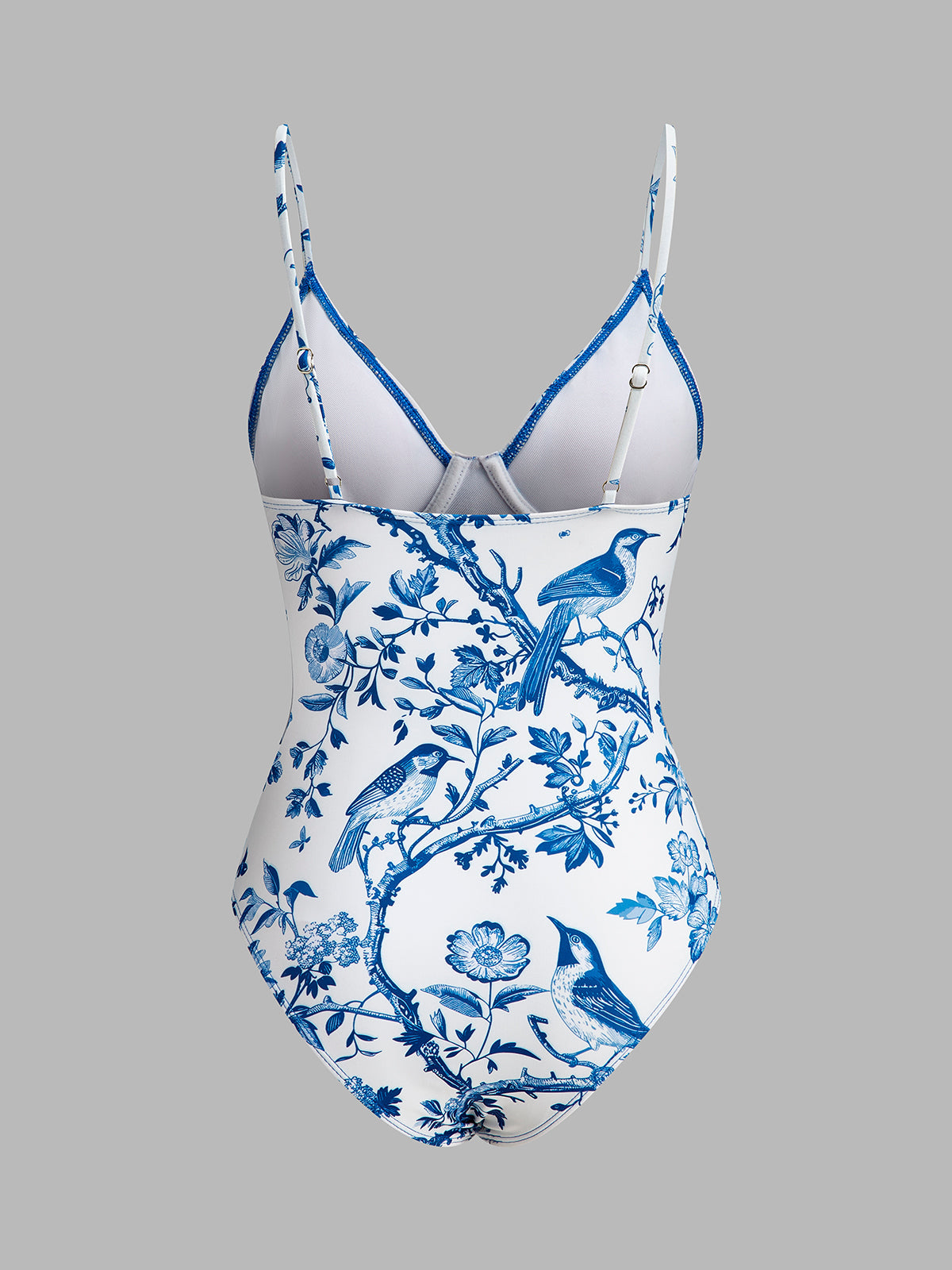 Bird Print V-Neck One-Piece Swimsuit