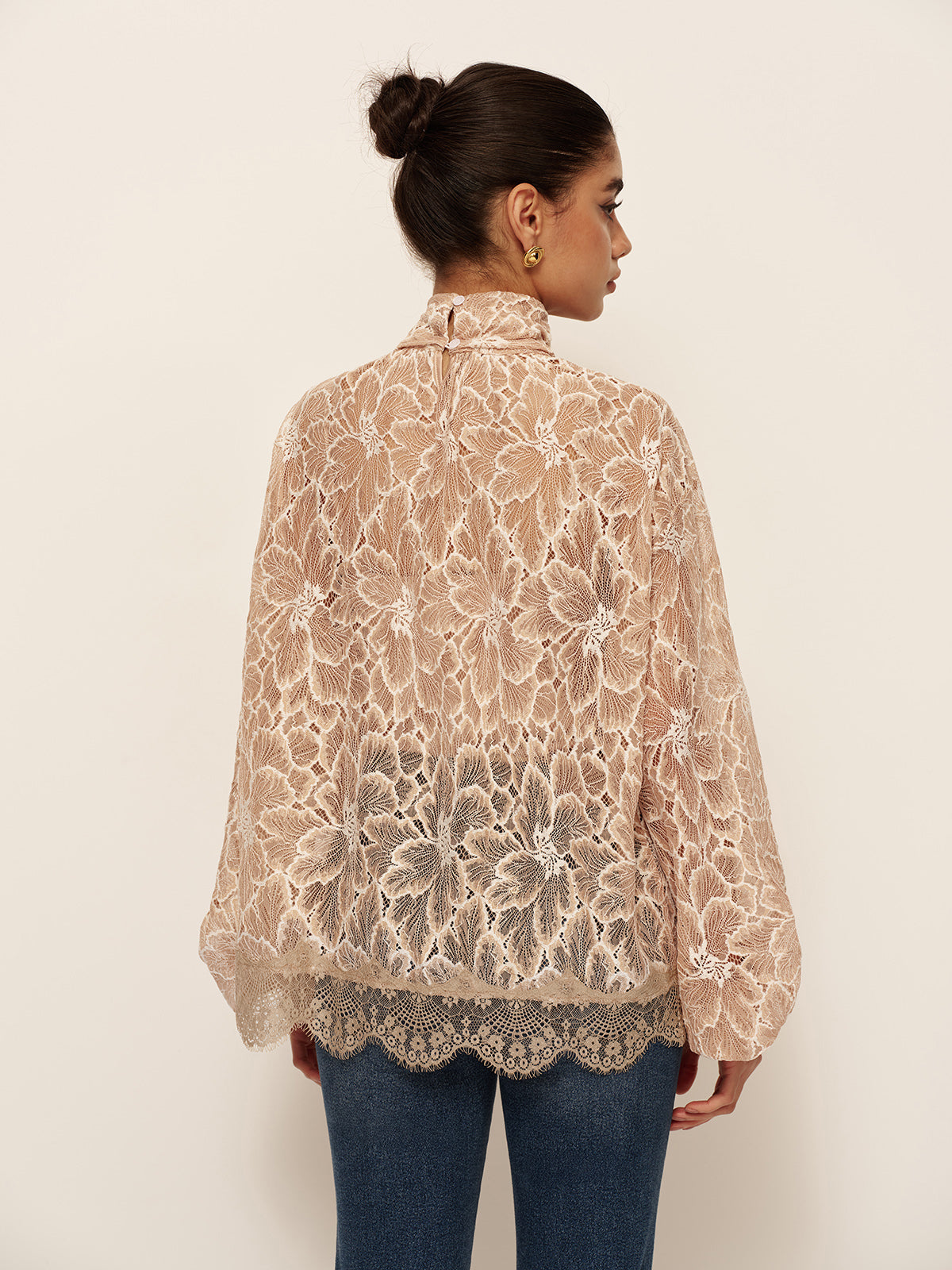 Semi-Sheer Bow-Front Lace Blouse