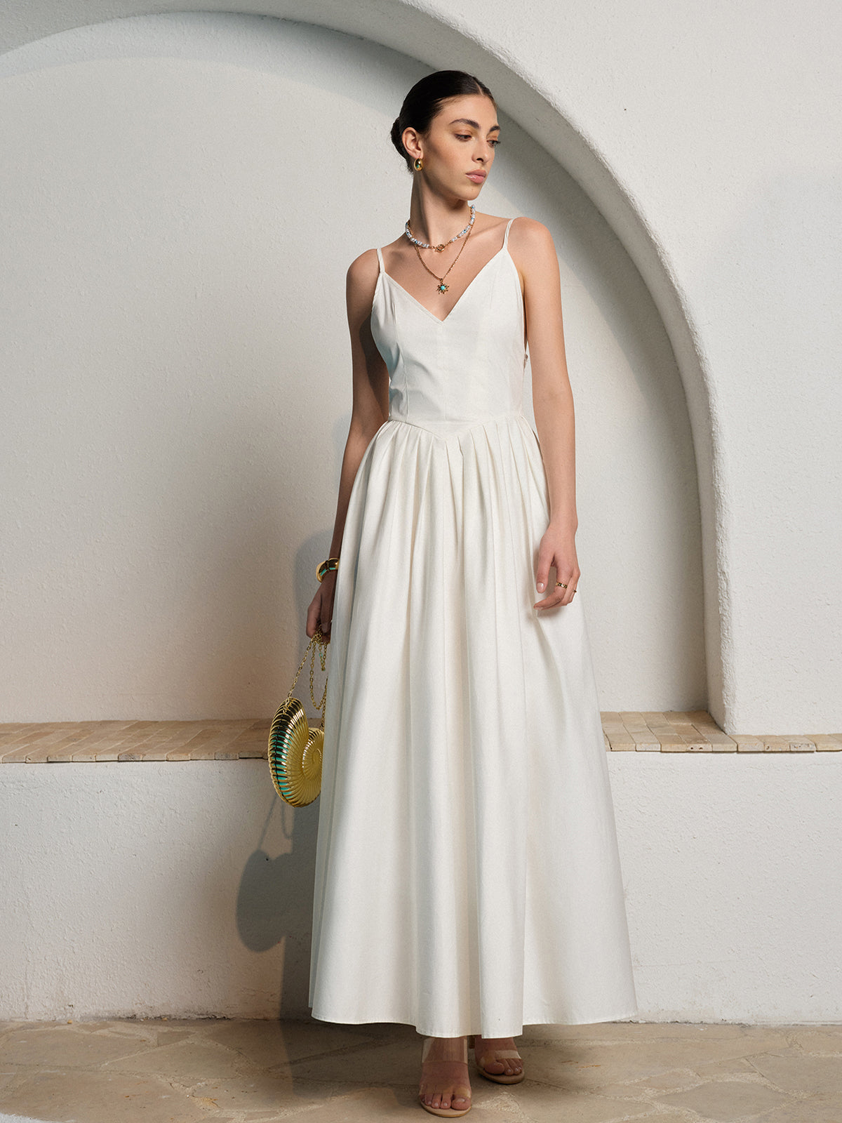 Backless Spaghetti Strap Pleated Dress