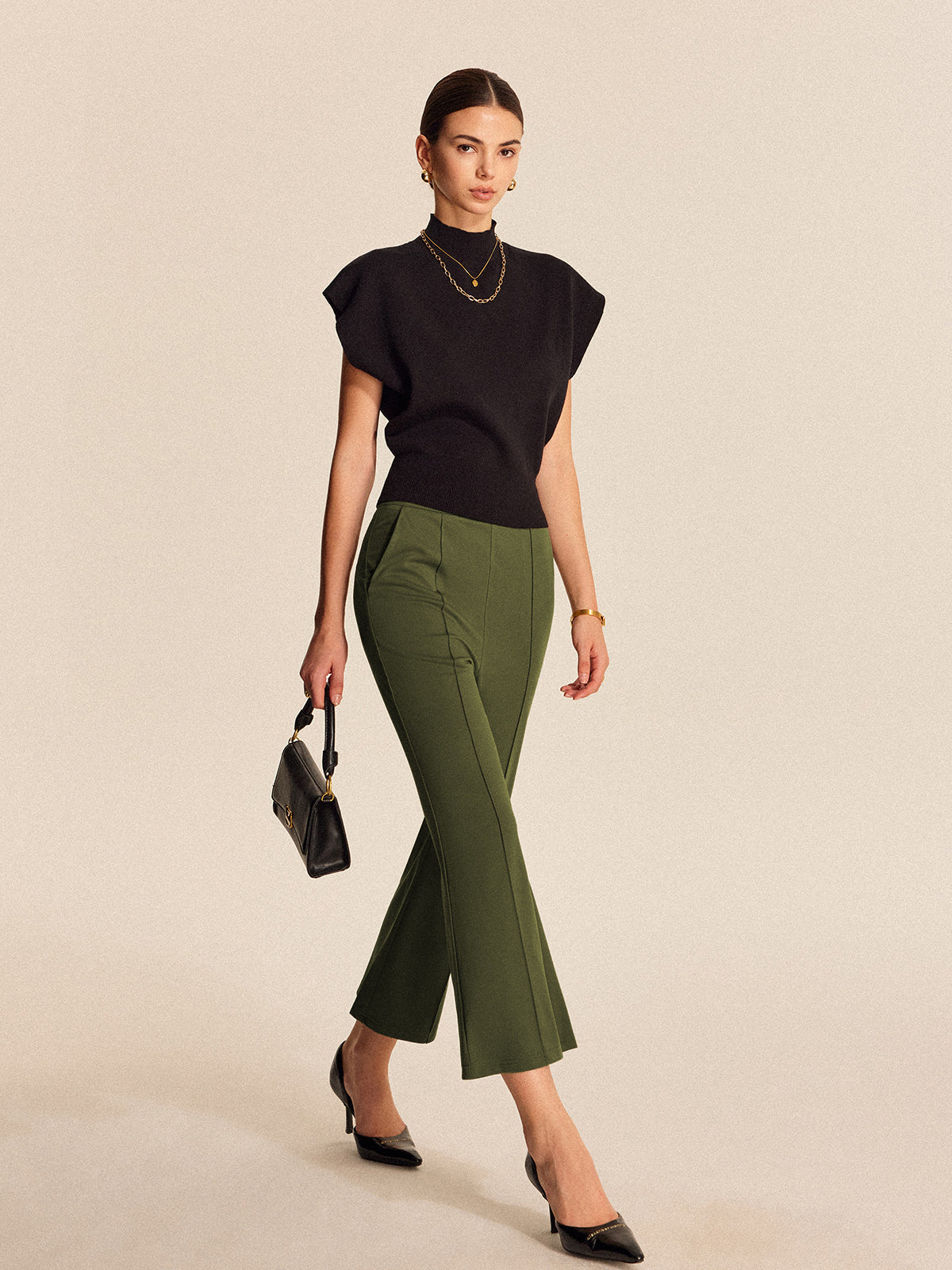 High-Waist Pocket Flared Cropped Pants