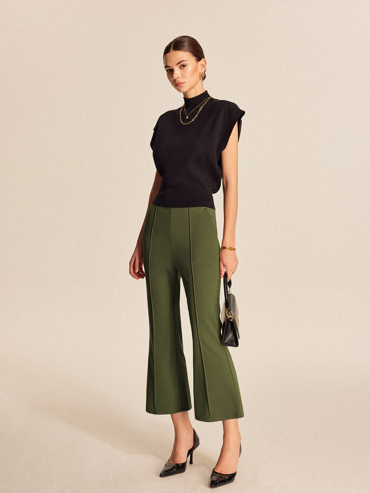 High-Waist Pocket Flared Cropped Pants