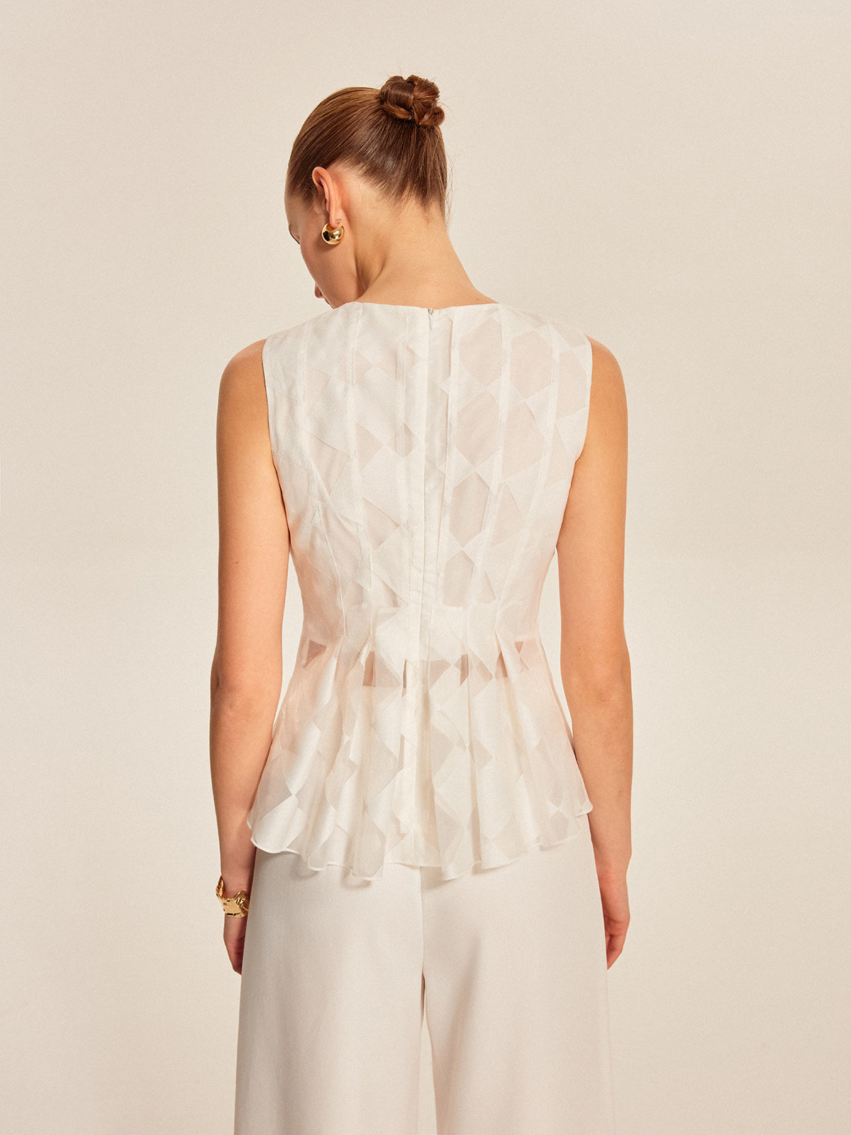 Semi-Sheer Geometric Peplum Top