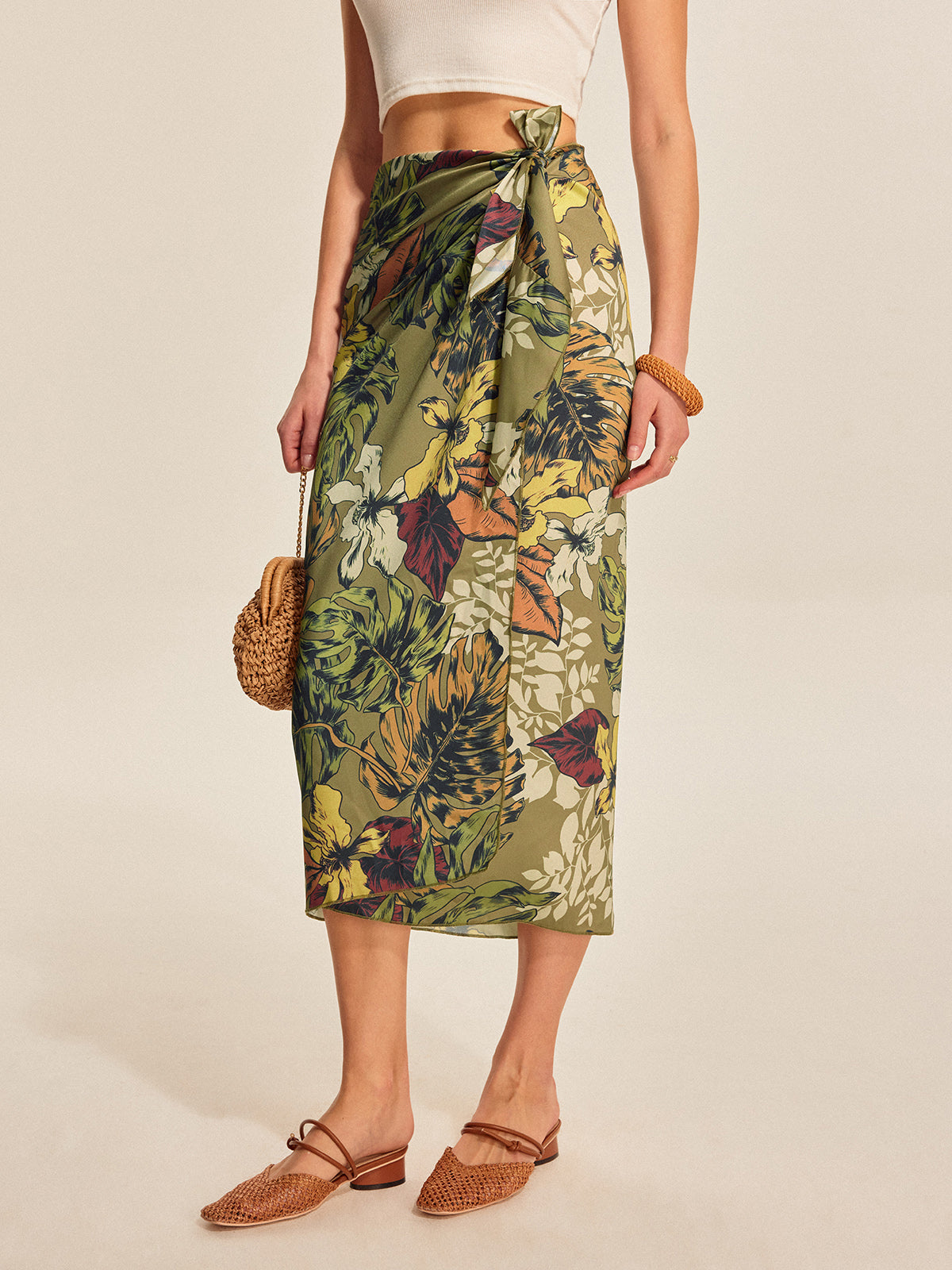 Tie Detail Floral Print Wrap Skirt
