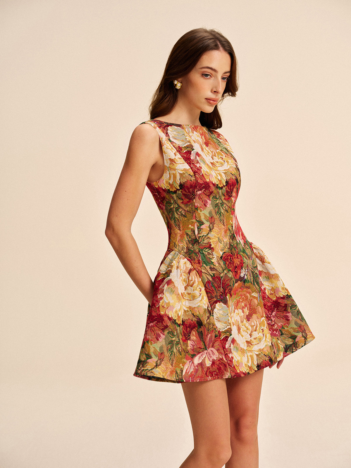 Floral Backless Flare Dress