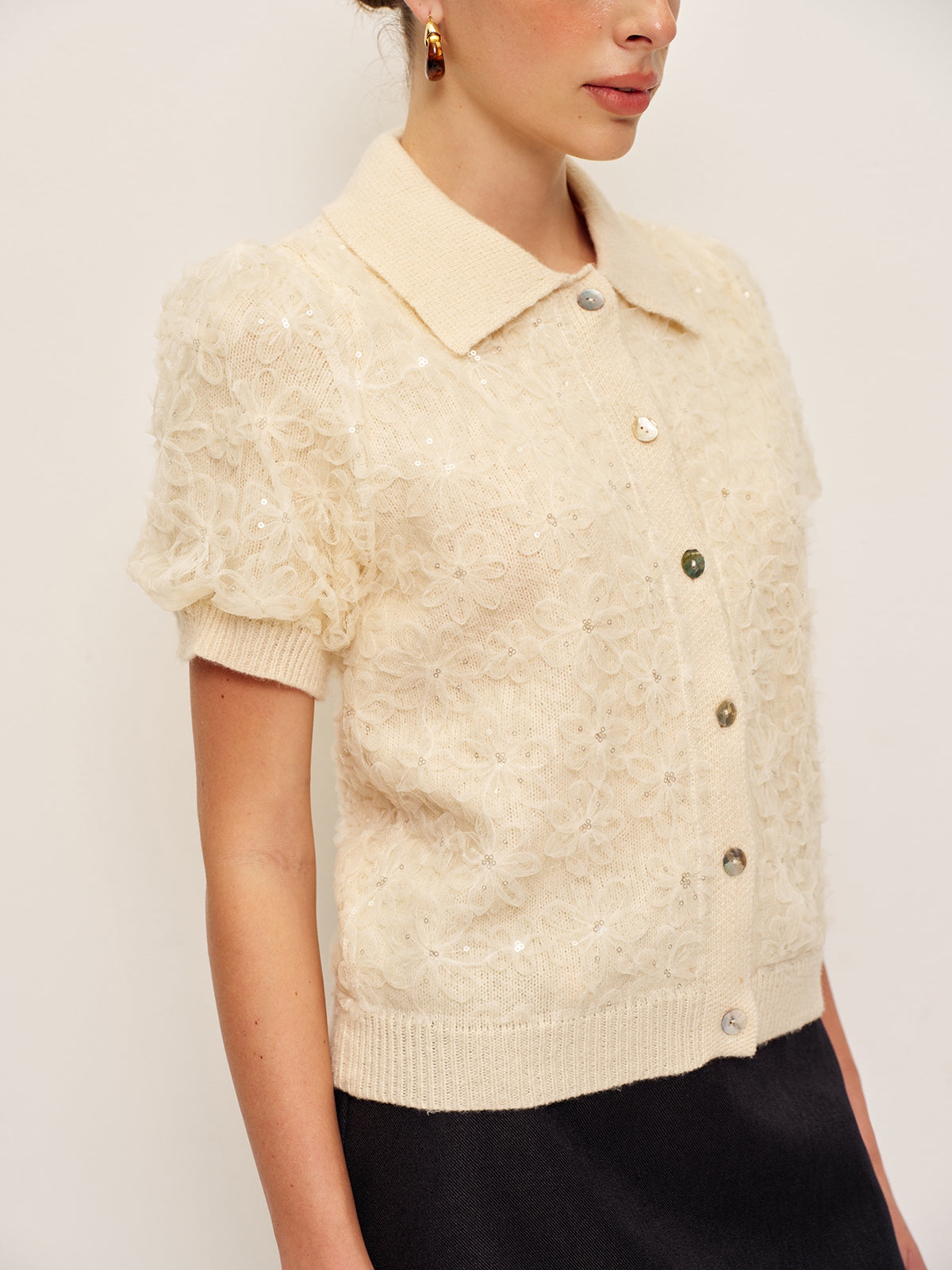 Sequin Embellished Lace Knit Cardigan