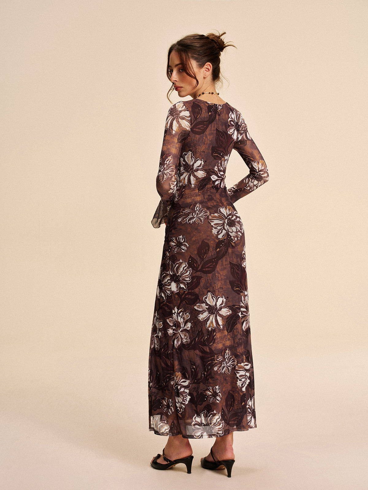 Semi-Sheer Mesh Floral Cutout Slit Dress