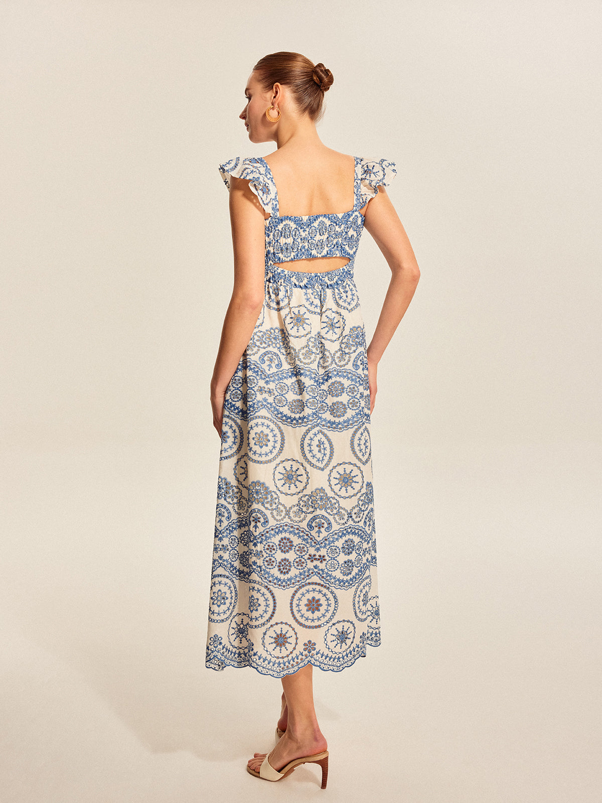 Semi-Sheer Boho Floral Back Cutout Dress