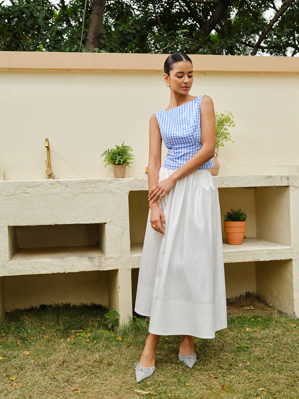 Checkerboard Bow Back Crop Top