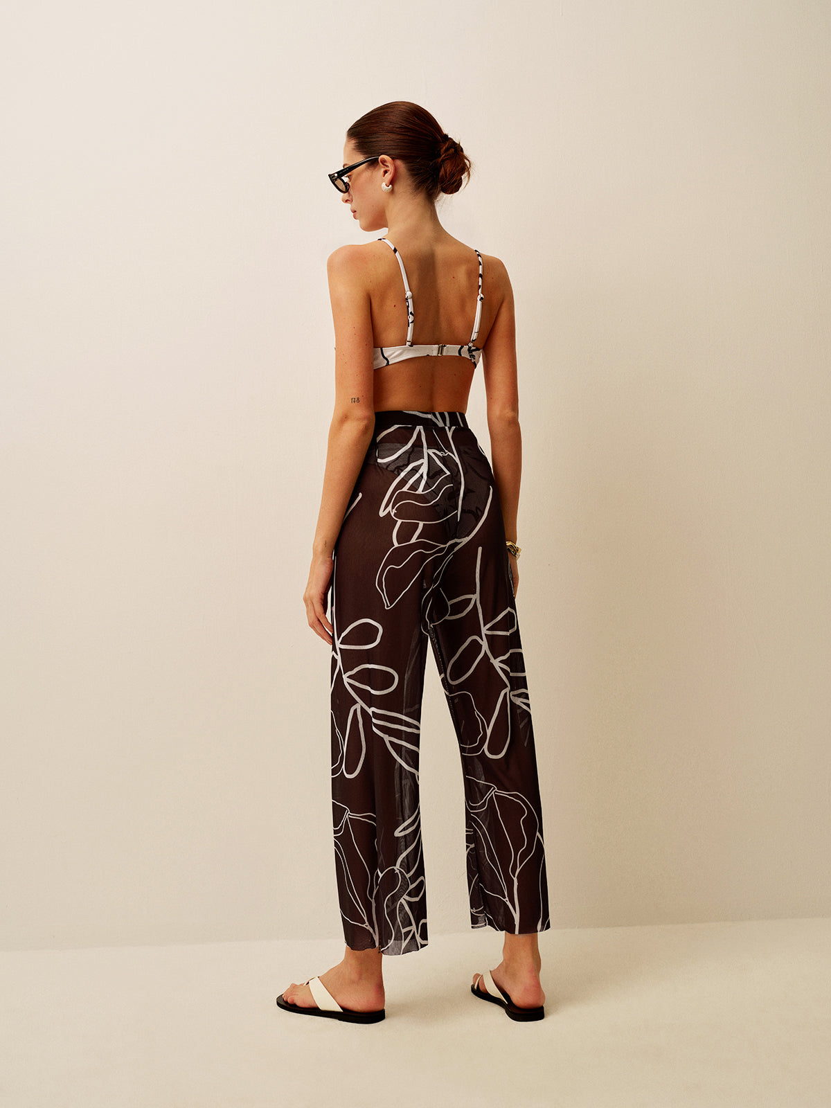 Sheer Printed Wide-Leg Cover-Up Pants