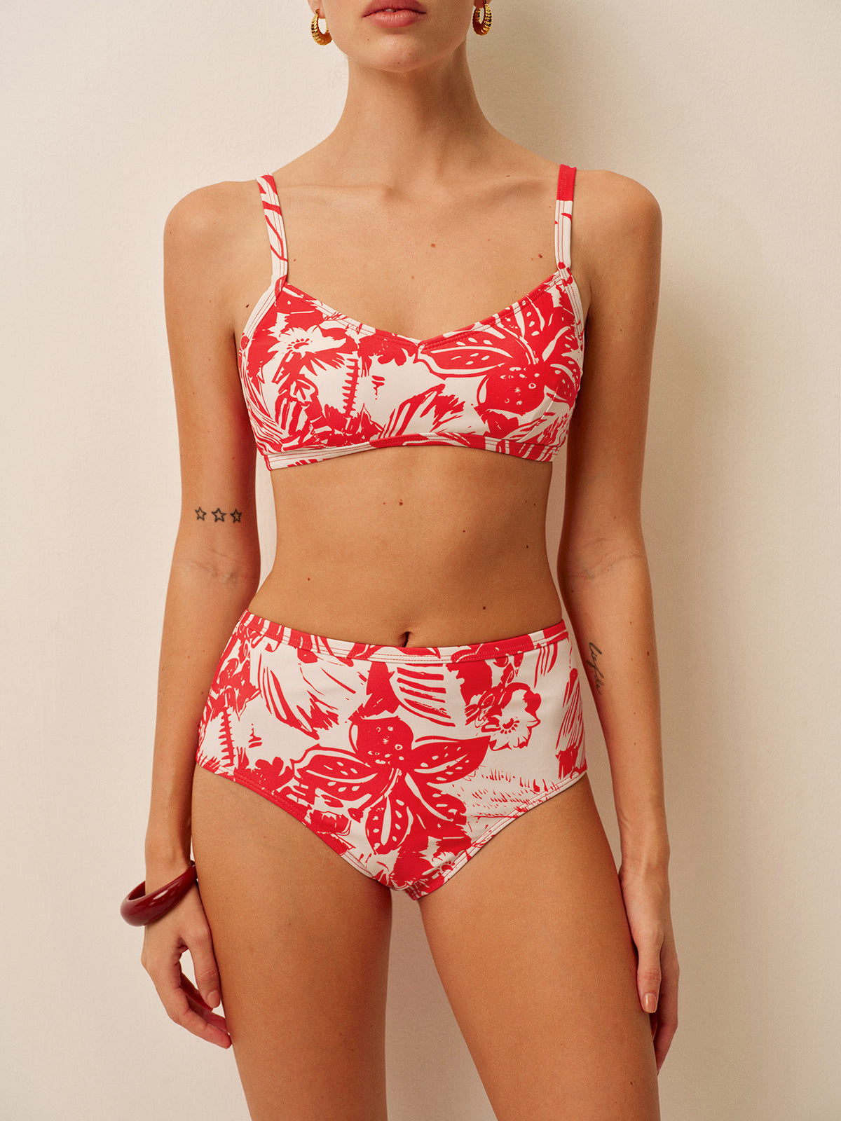 Tropical Print Metal Clasp Bikini Set