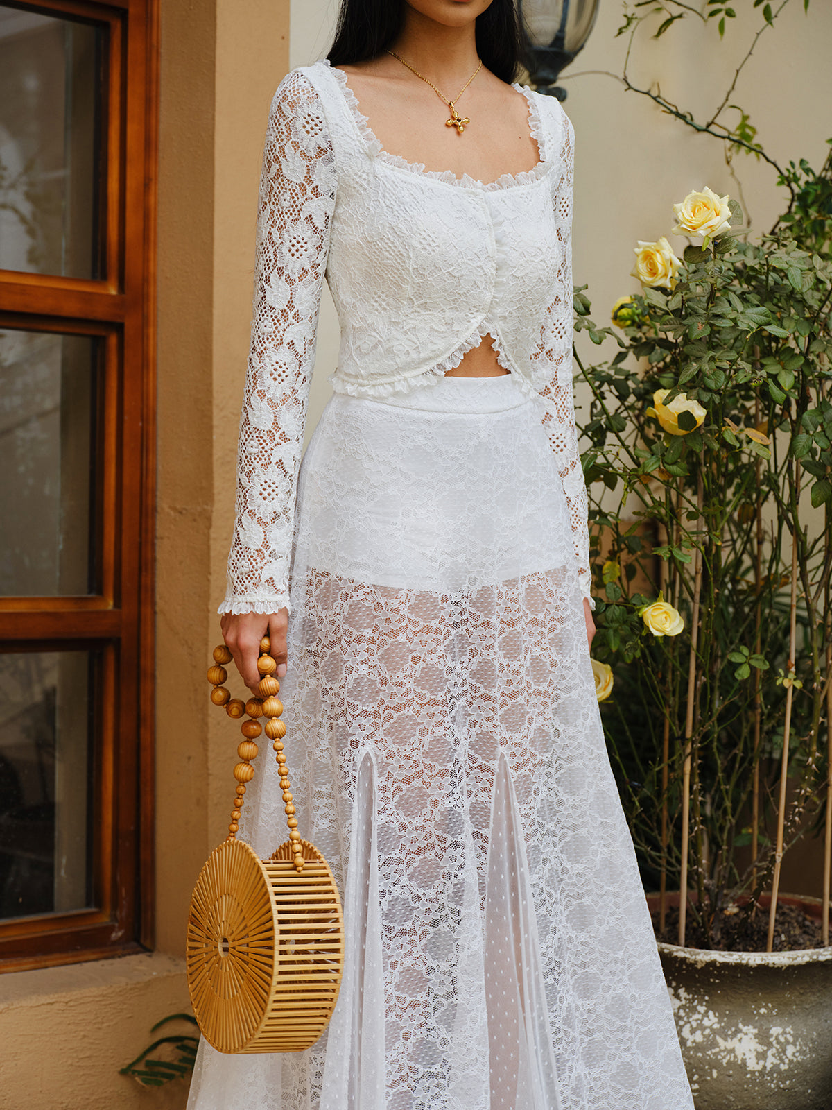 Mid-Waist Semi-Sheer Lace Skirt