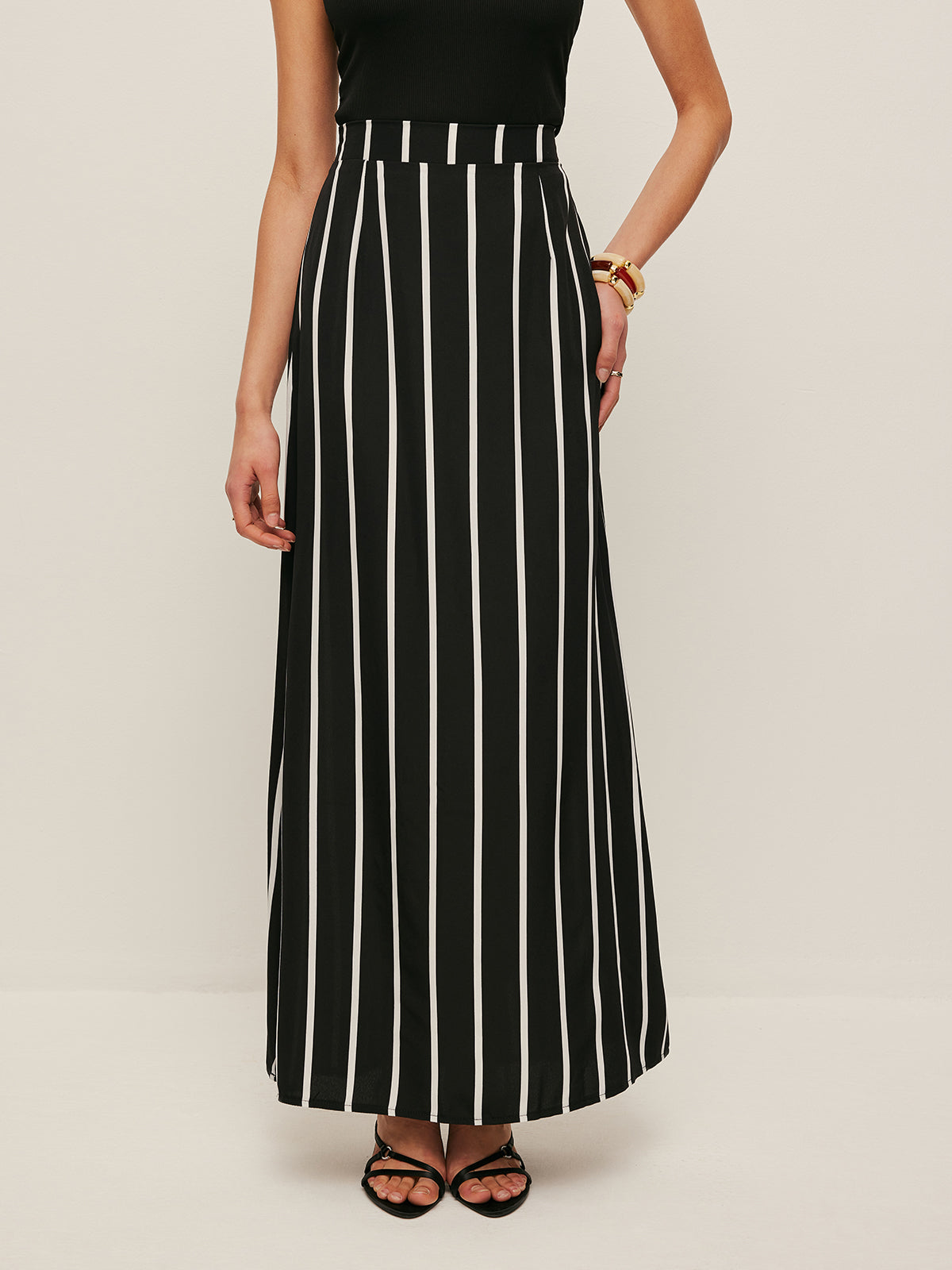 High Neck Asymmetric Panel Stripe Skirt Set
