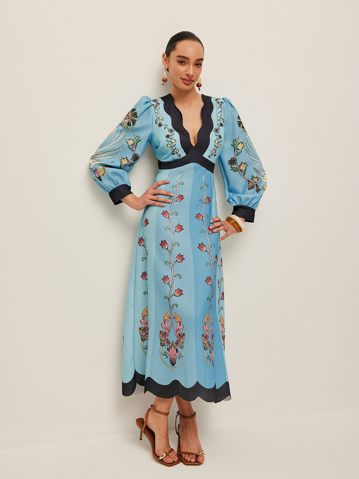 Open-Back Puff Sleeve Floral Dress