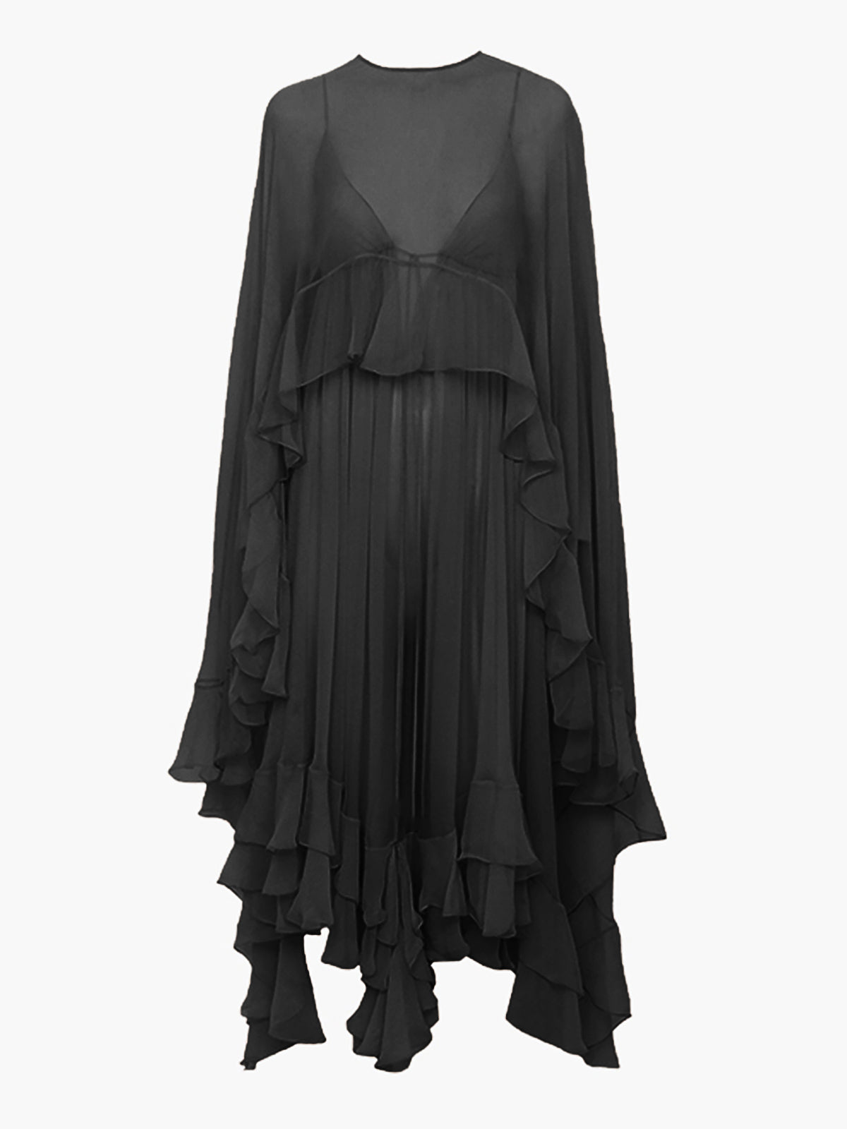 Semi-Sheer Chiffon Layered Dress With Cloak
