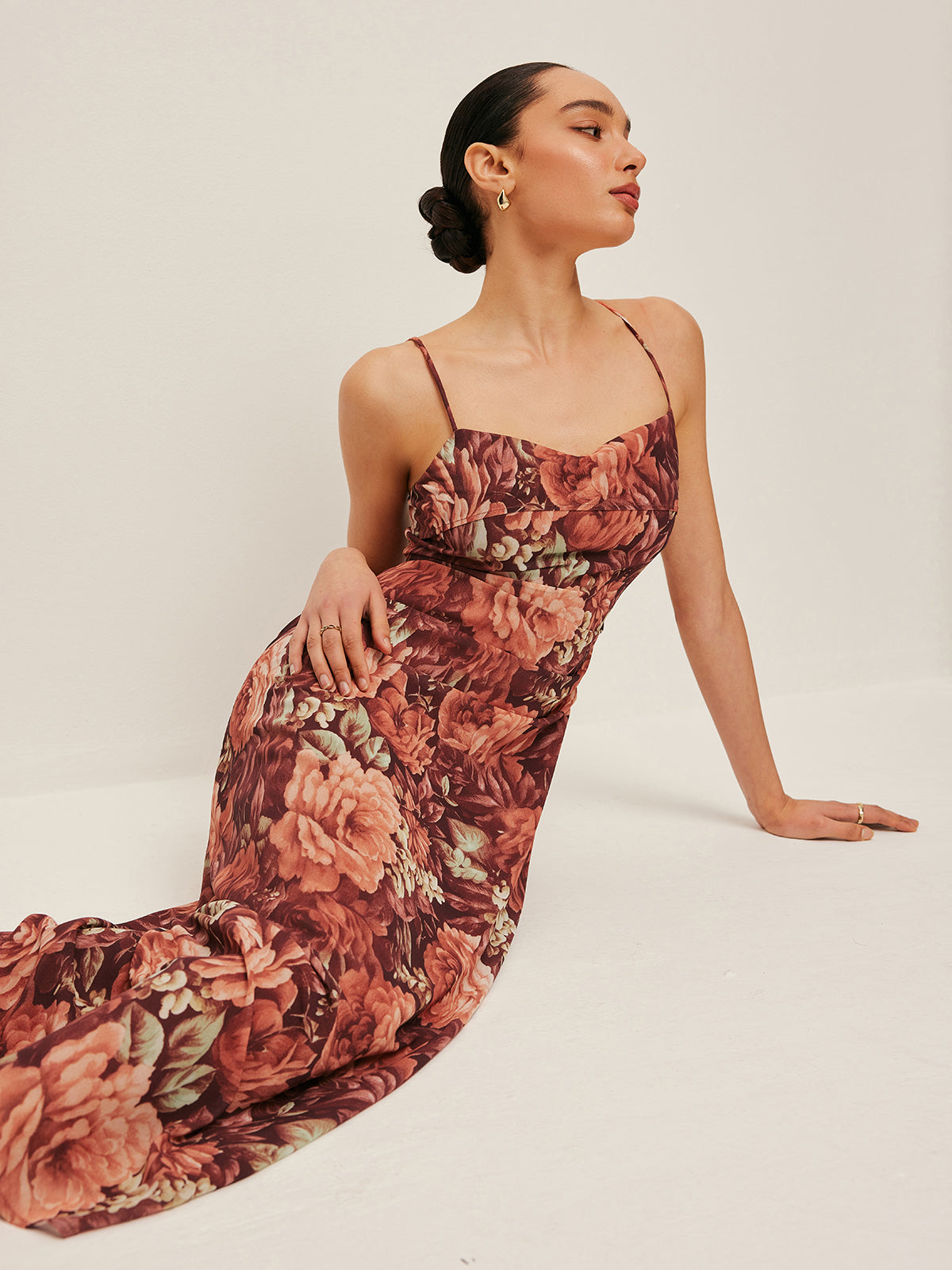 Semi-Sheer Floral Chiffon Cami Dress