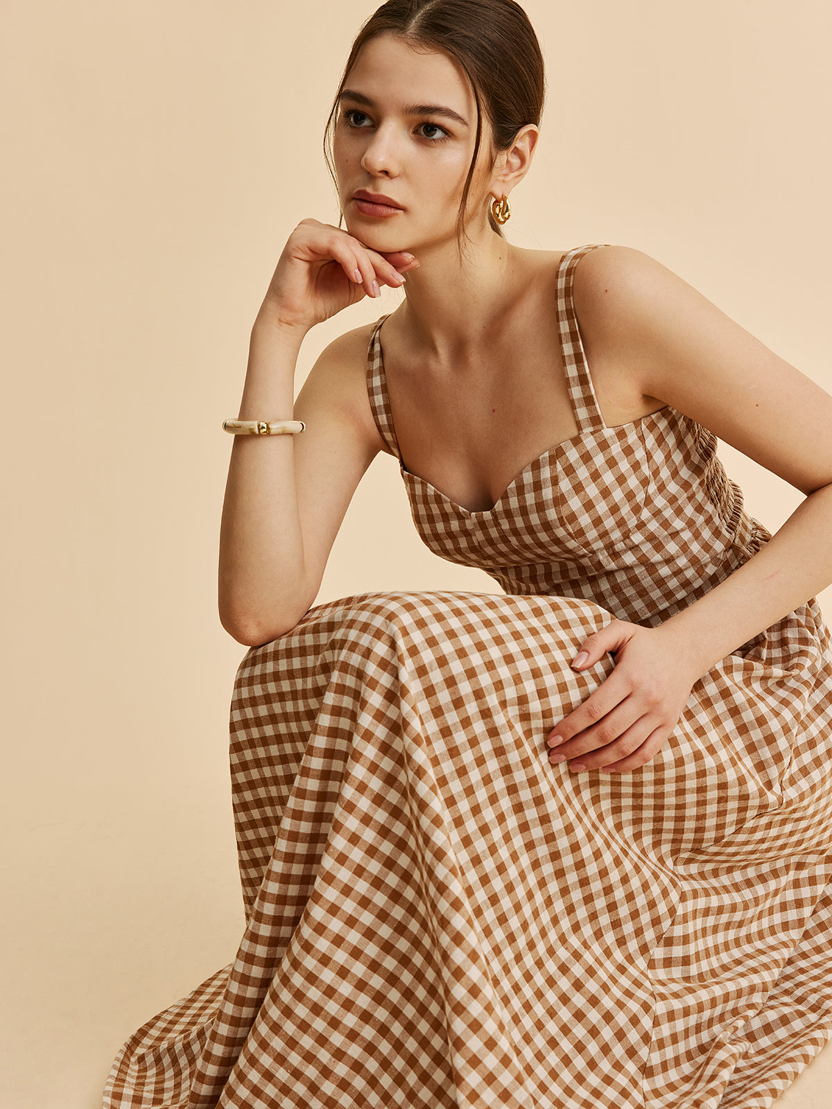 Gingham Belted Bustier Dress