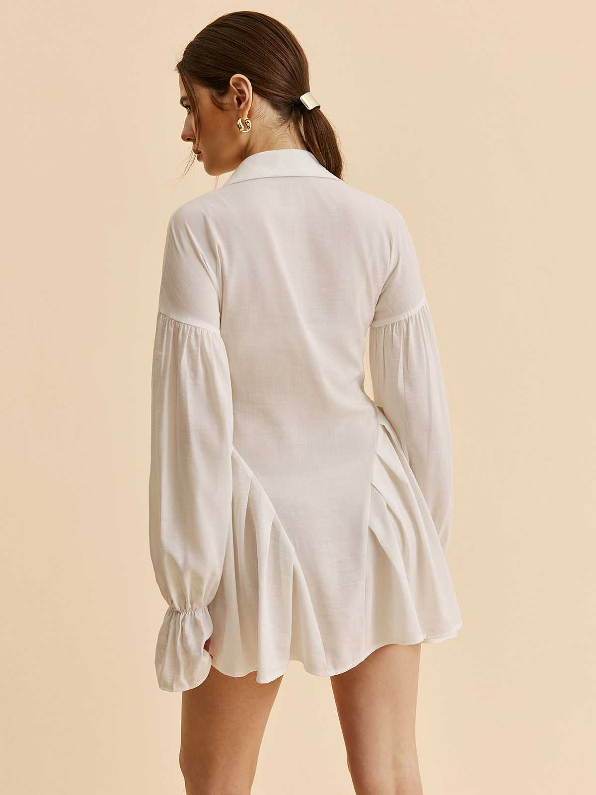 Semi-Sheer Balloon Sleeve Button-Up Shirt Dress