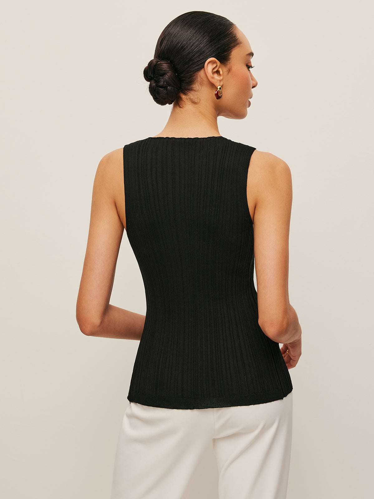 Sleeveless Ribbed Button-Front Top