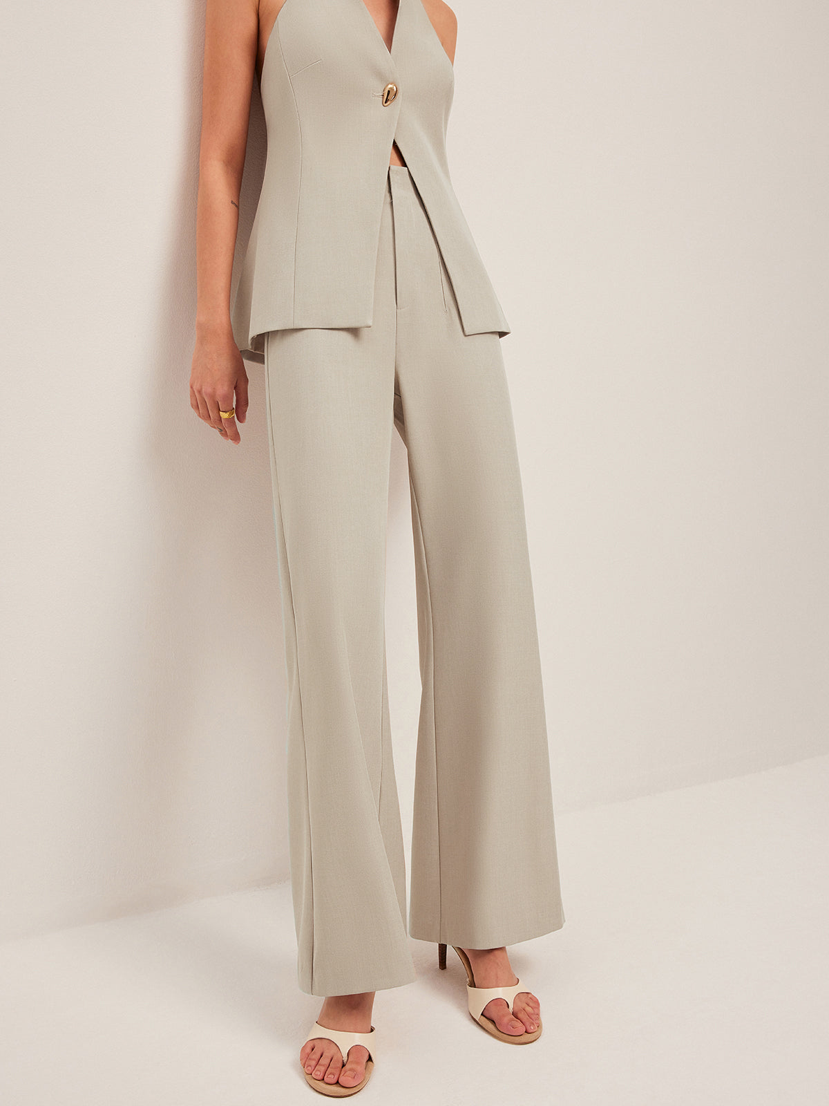 Wide-Leg Midi-Waisted Pants