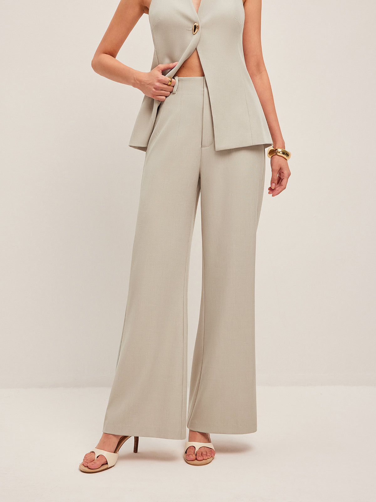 Wide-Leg Midi-Waisted Pants