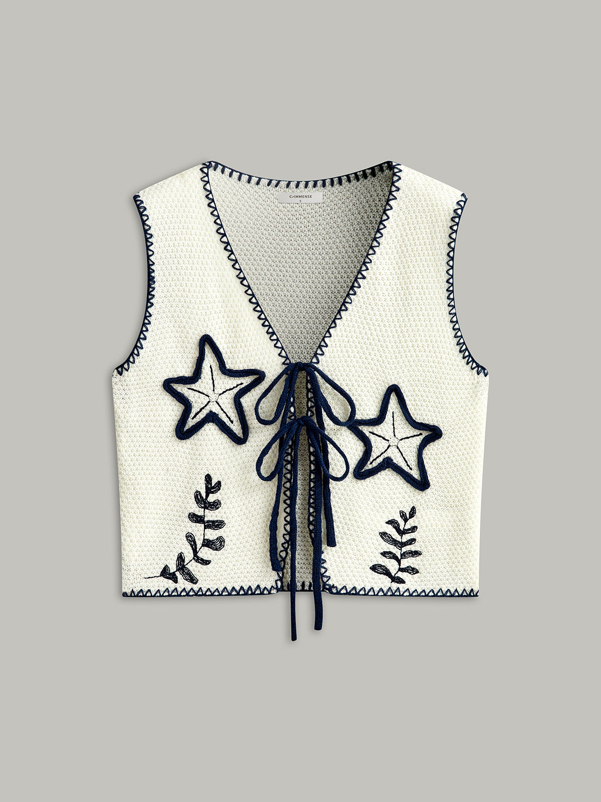 Embroidered Knit Tie-Front Vest