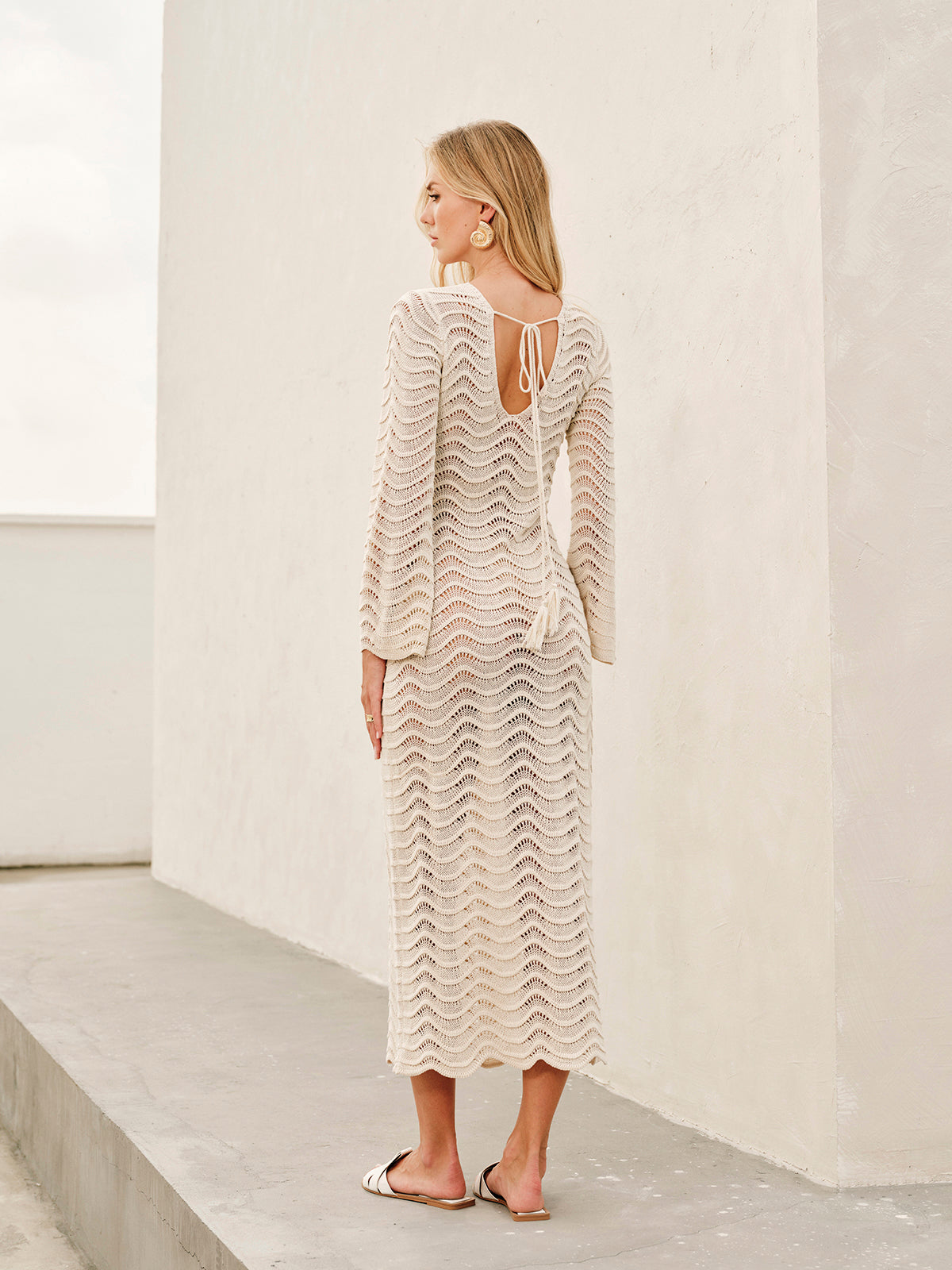 Metal Cut-Out Tie-Back Sweater Dress