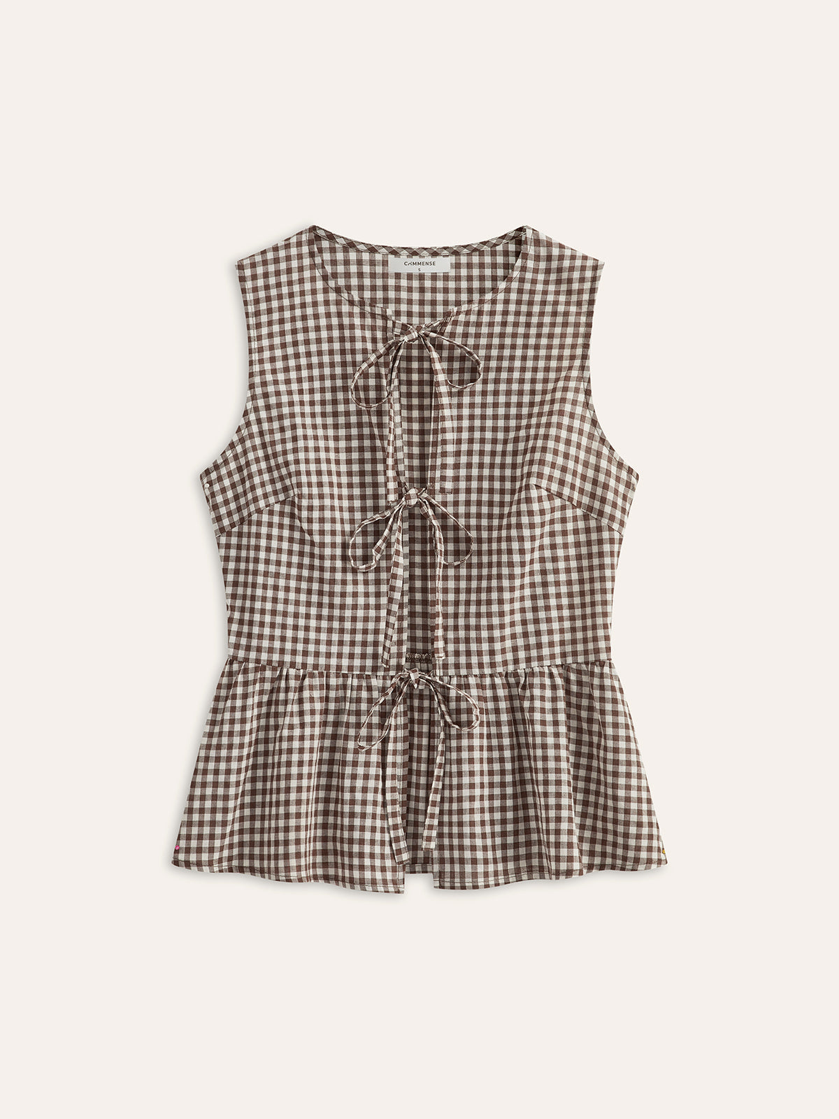 Gingham Tie-Front Peplum Top